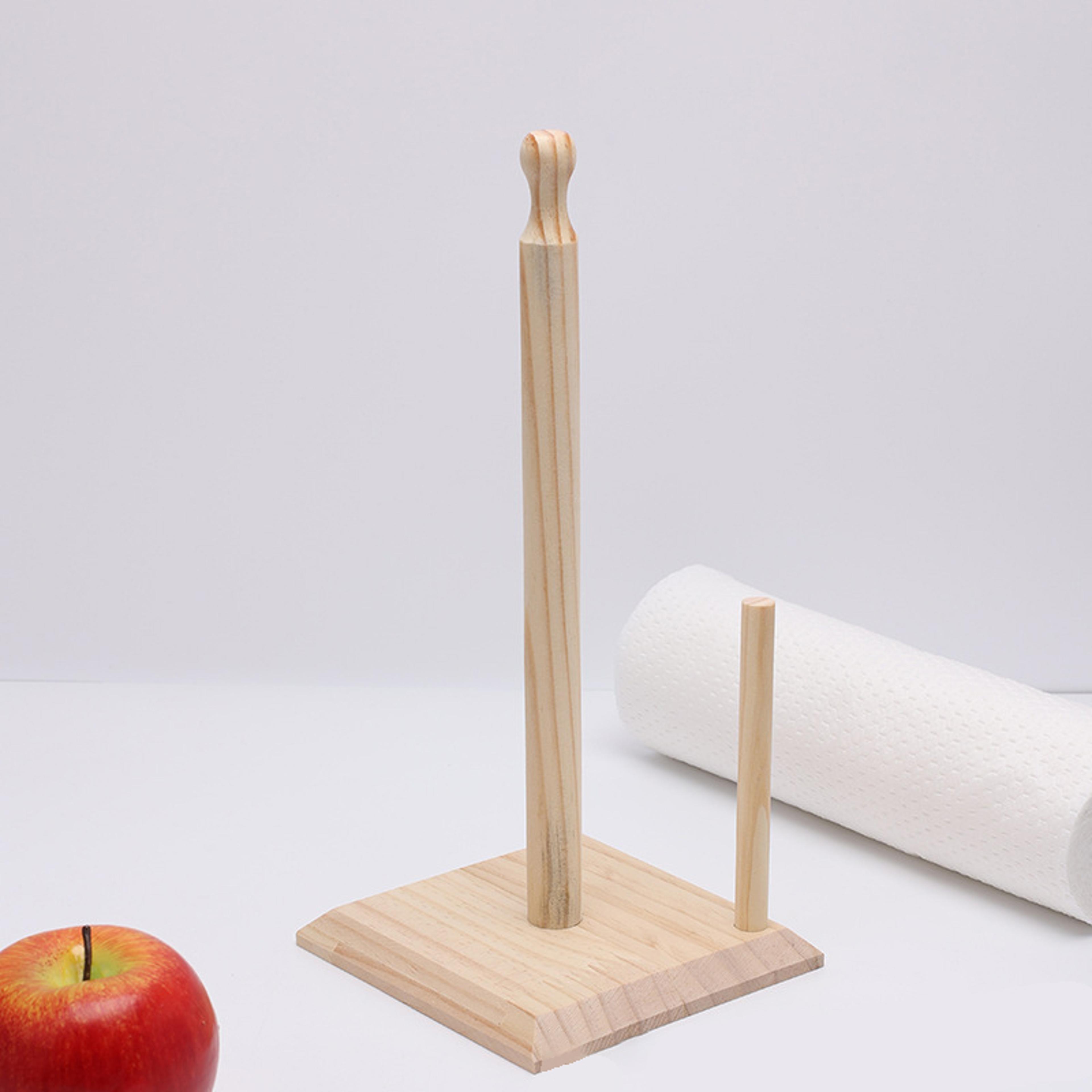 solid wood paper roll holder – modern vertical countertop tissue stand