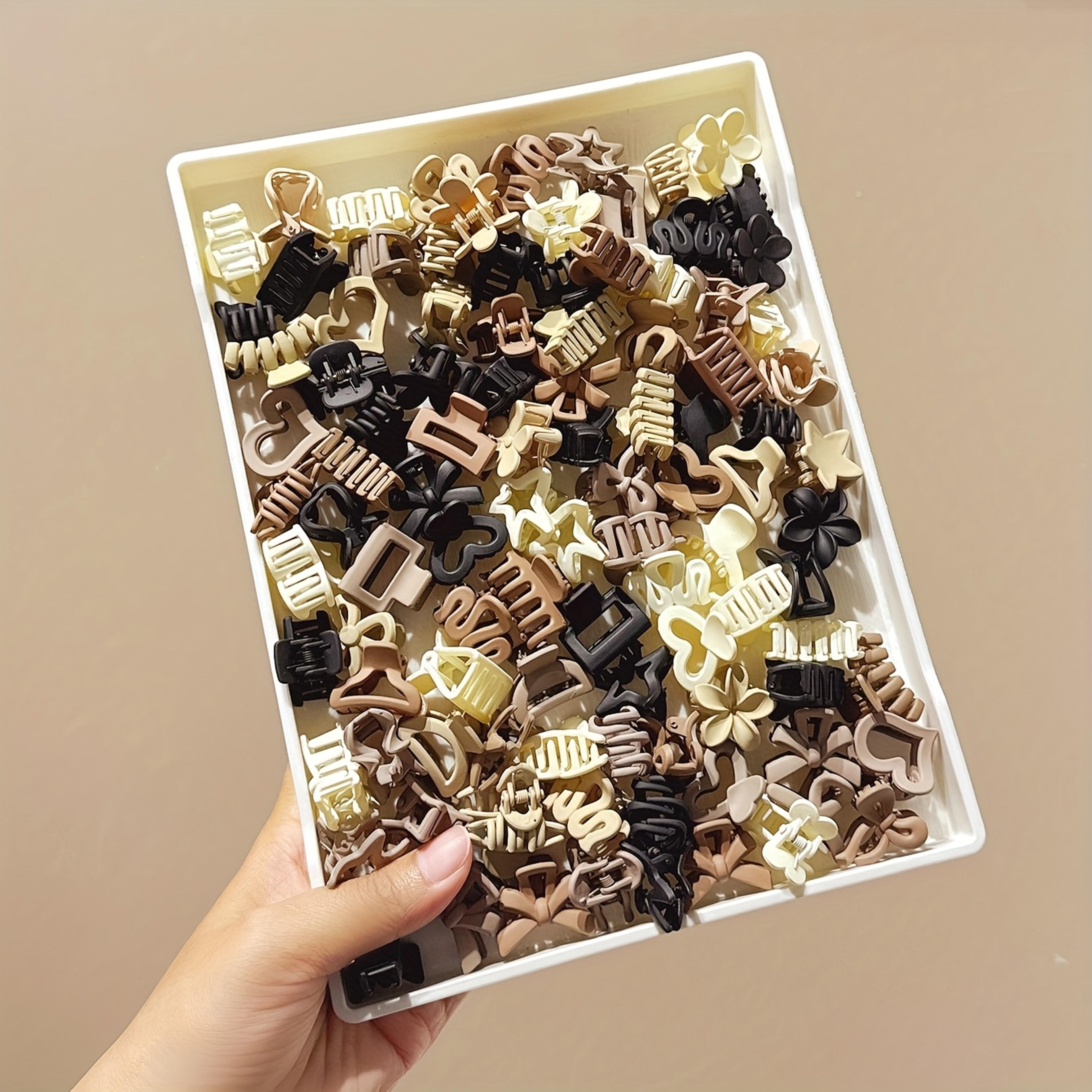 girls mini hair claw clips – beige geometric rectangle hair accessories multipack