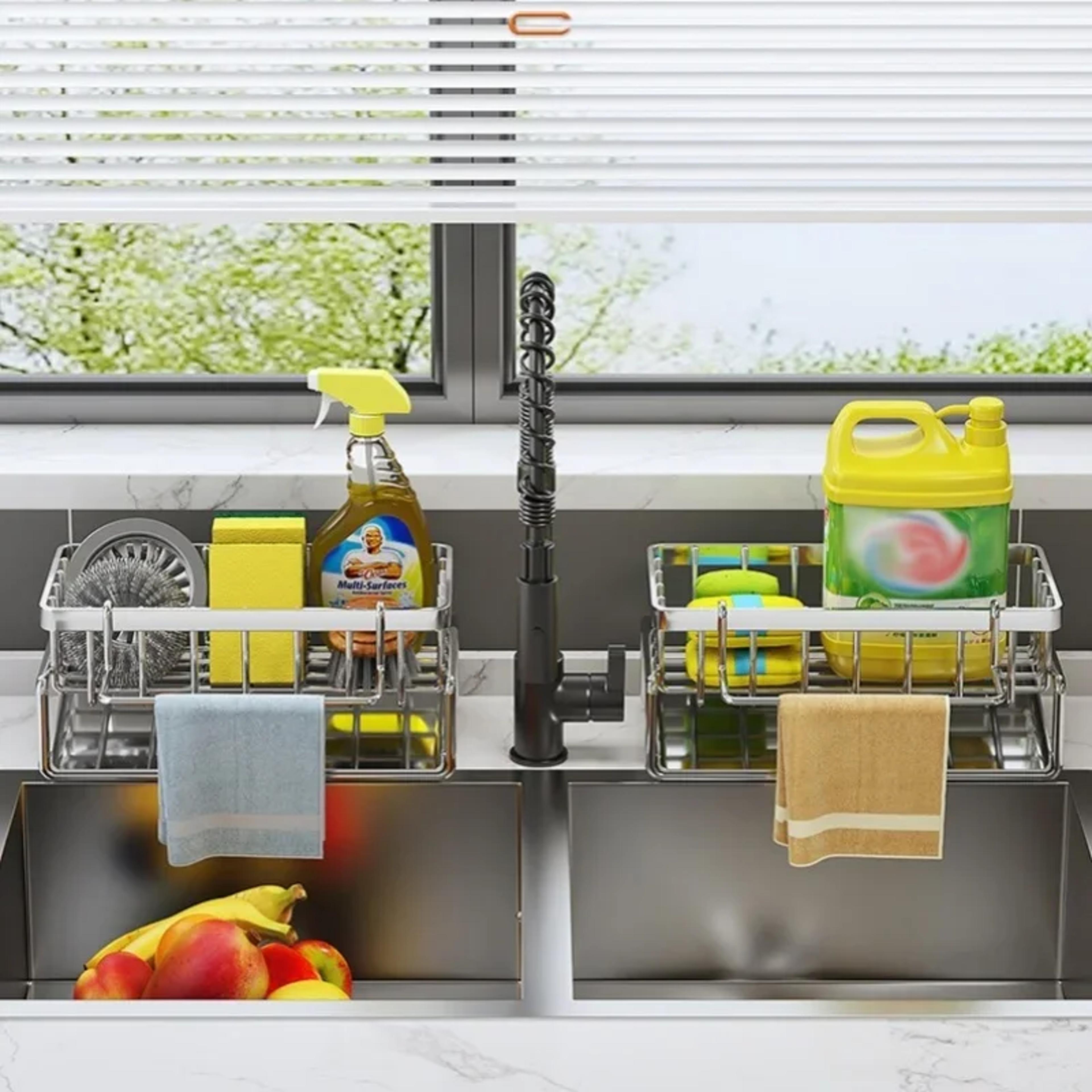 carbon steel sink sponge holder – multifunctional countertop dish soap and towel organizer