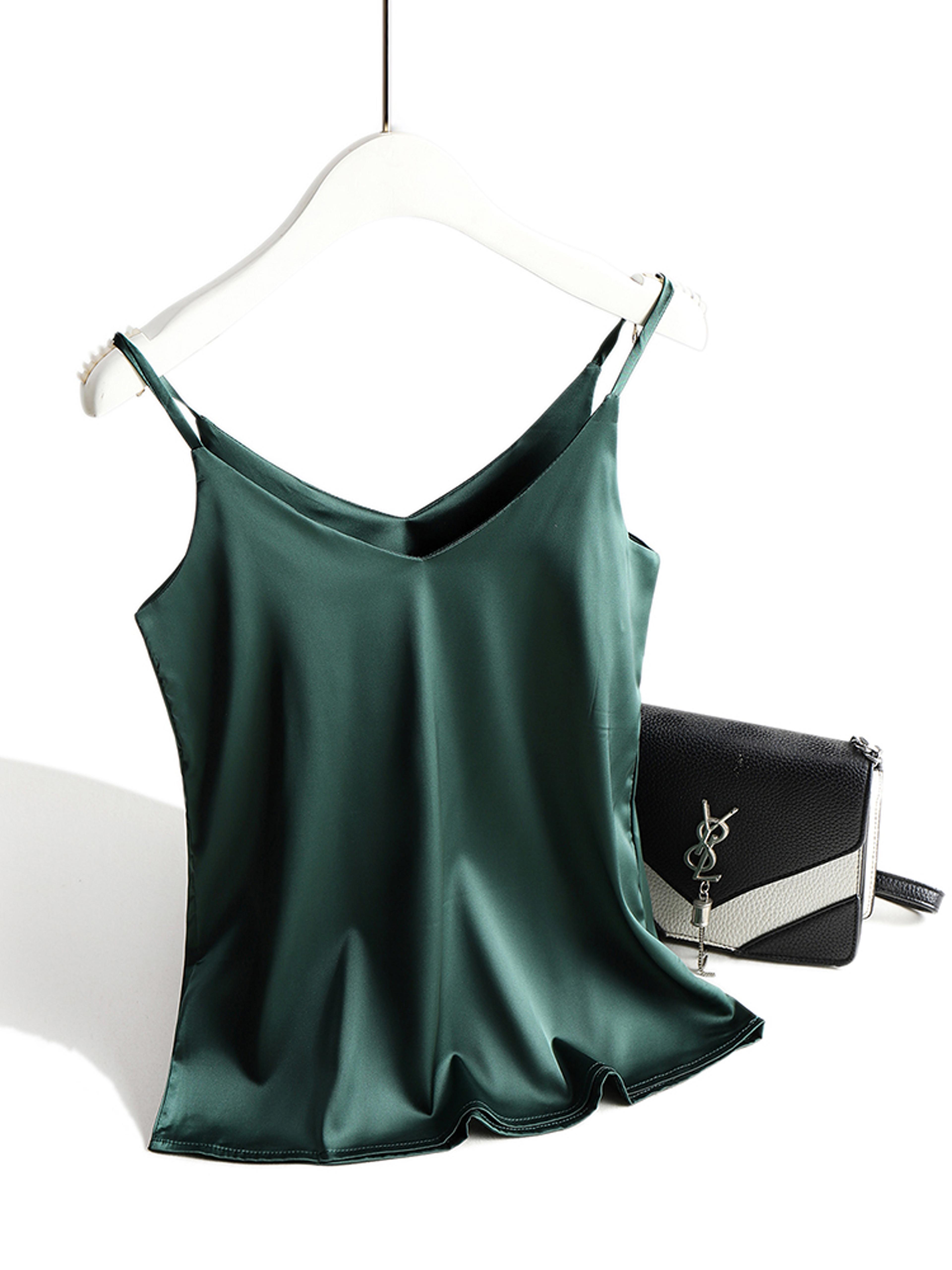 women's satin camisole top with v-neck and spaghetti straps