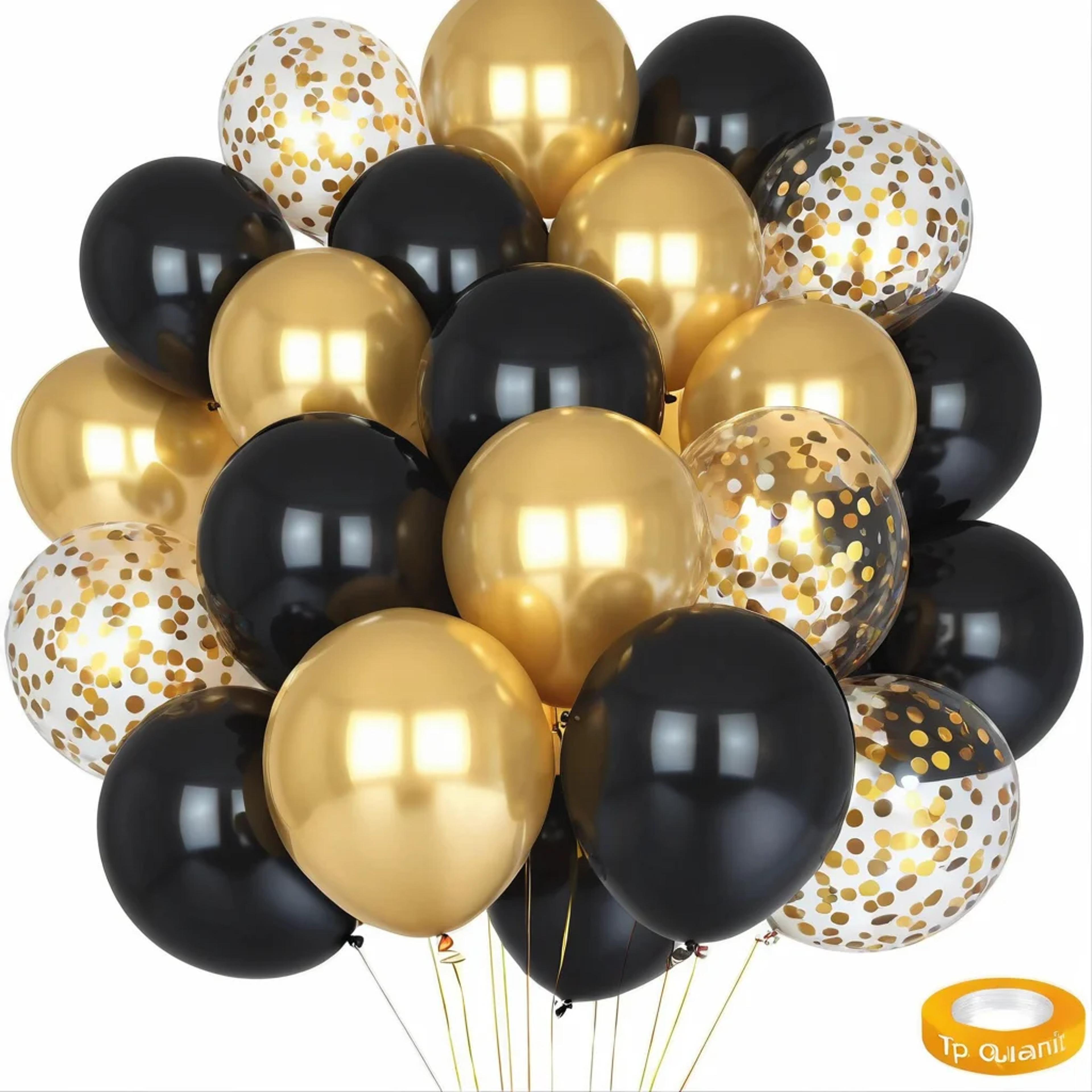 black and metallic gold latex balloons for birthday and party decorations