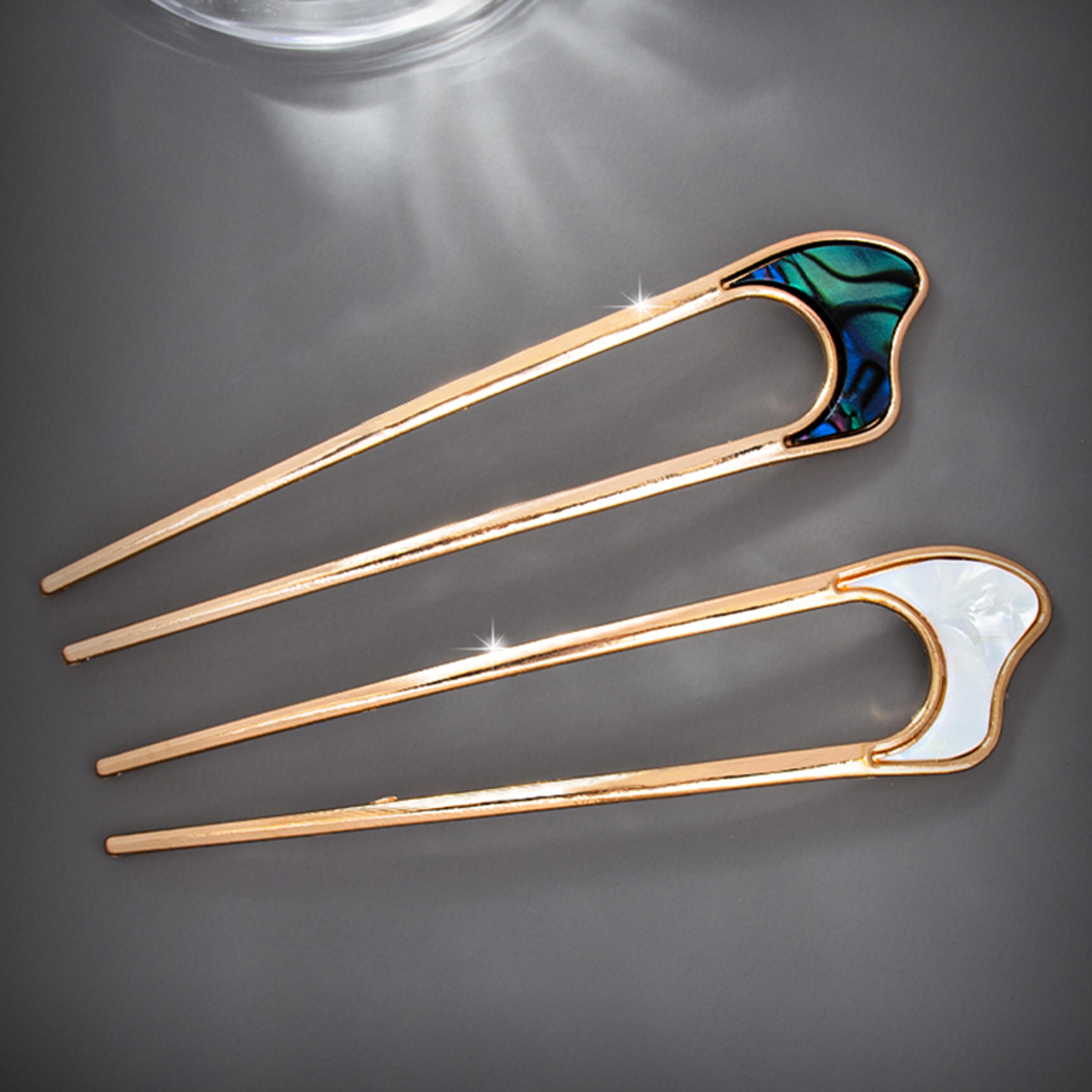 Elegant U Shape Hair Stick With Shell Enamel Geometric Design 6