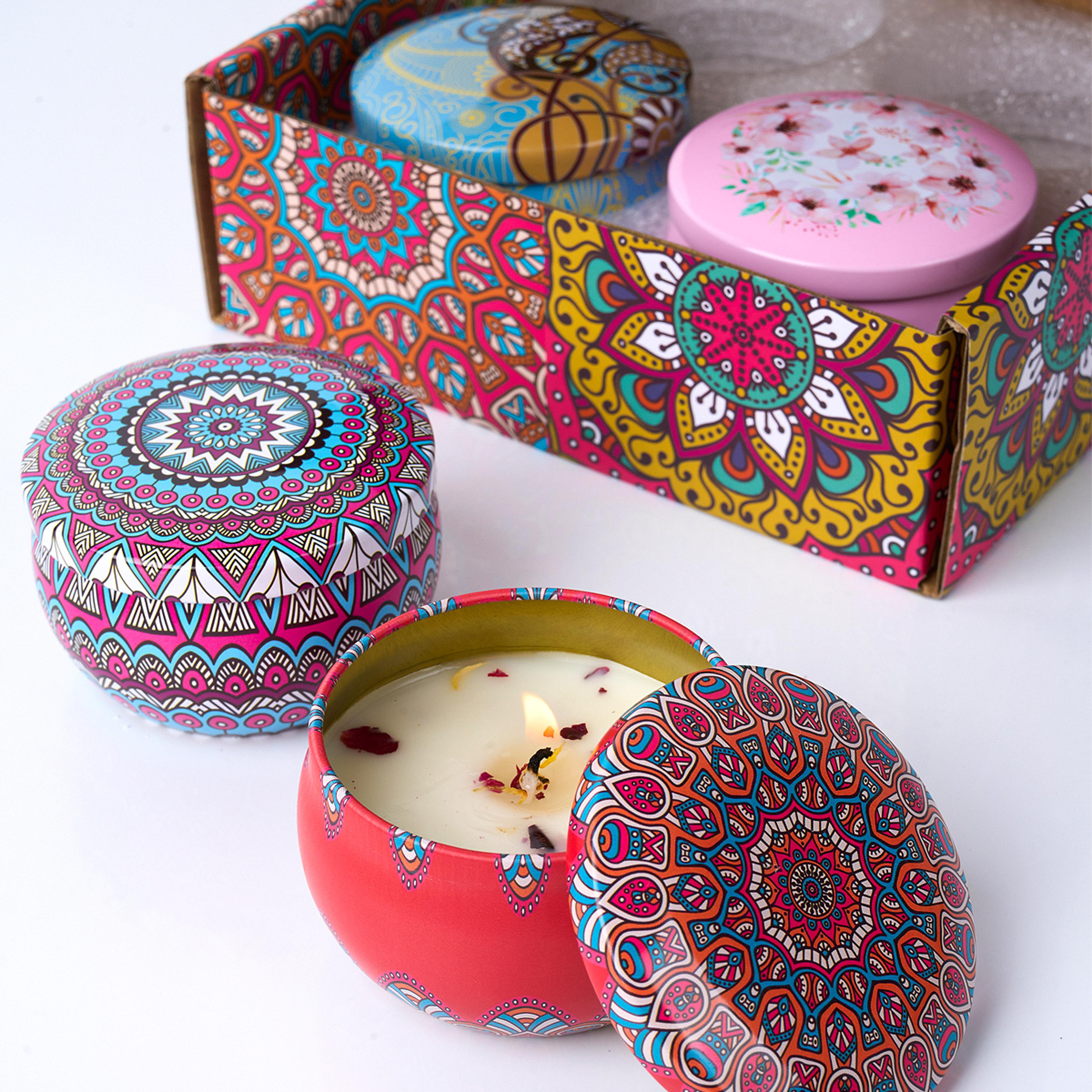 4-piece scented soy wax candle set with vintage floral jars – rose and lavender