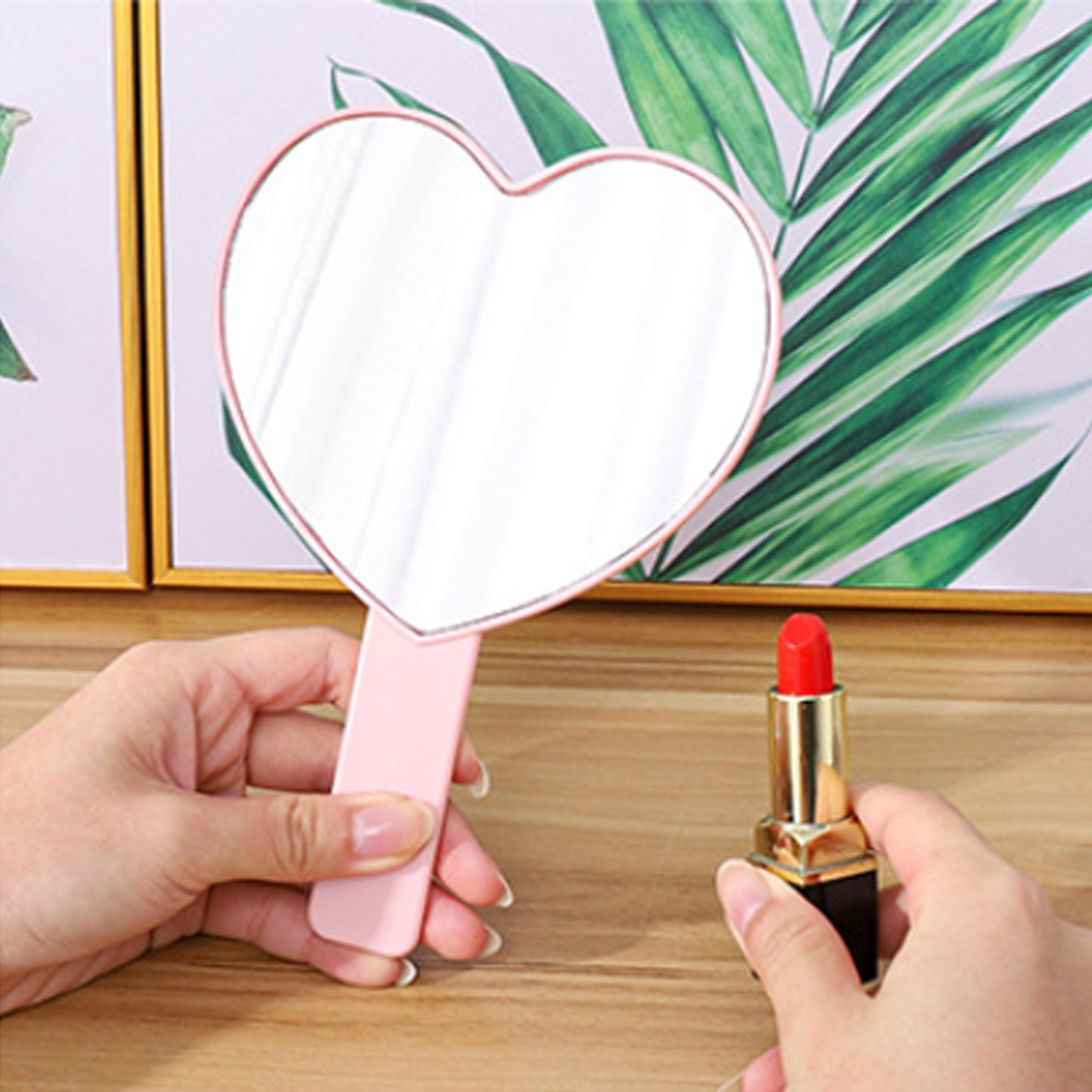 custom logo personalized heart shape handle mirrors pink black white hand held mirror wig specilist lash artist makeup tools