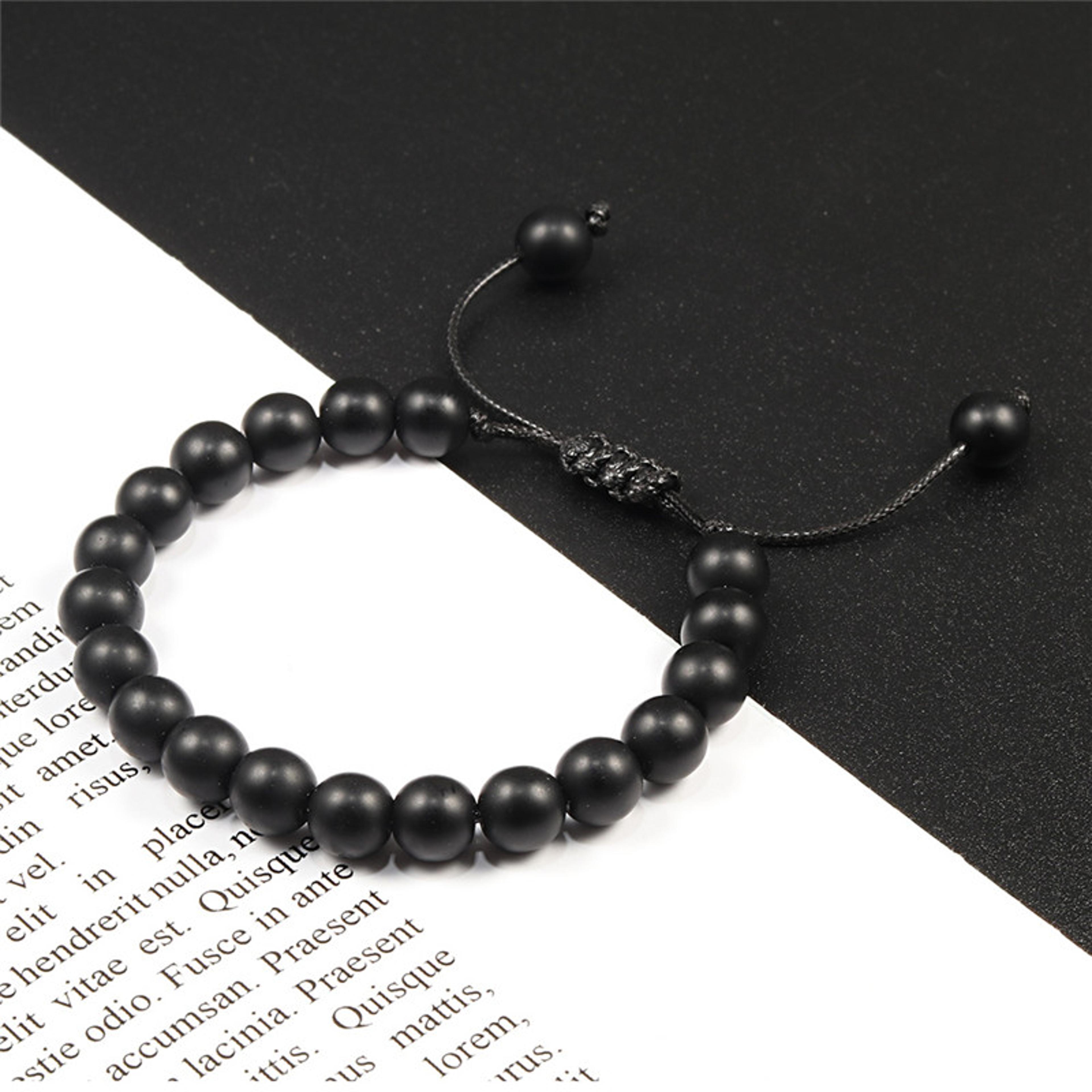 Adjustable Couples Bracelets With 8mm Beads And Braided Macrame Design 4