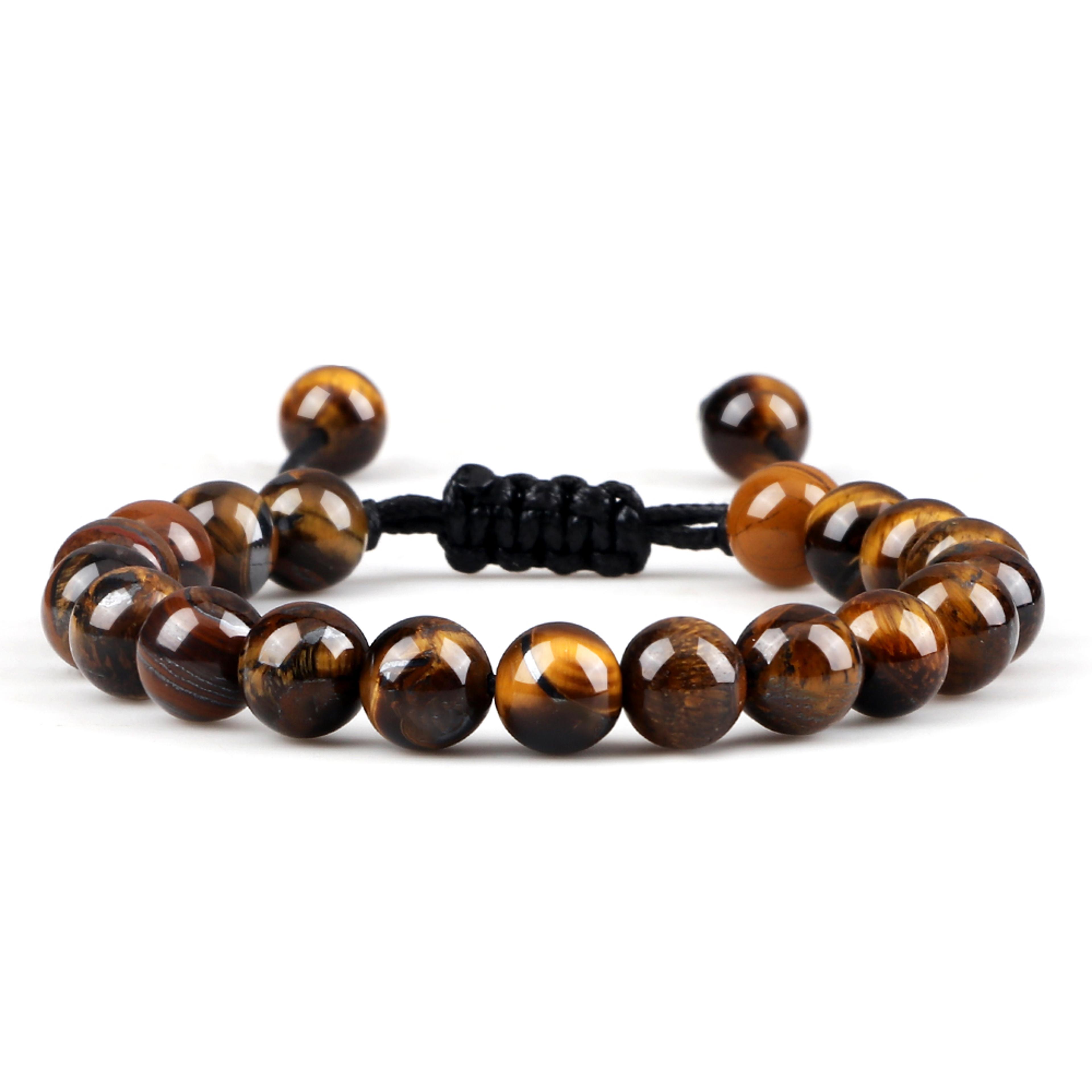 Adjustable Couples Bracelets With 8mm Beads And Braided Macrame Design 34