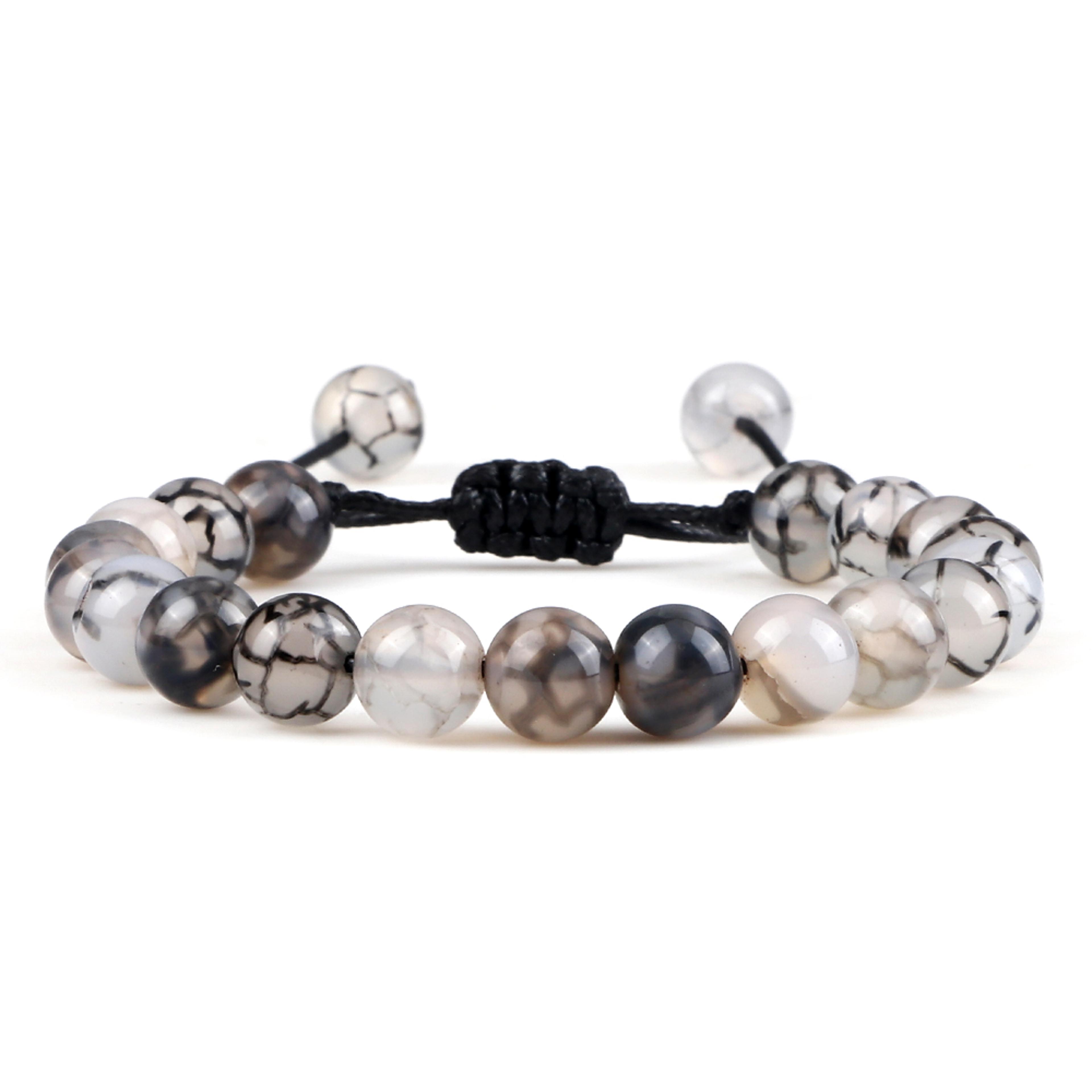 Adjustable Couples Bracelets With 8mm Beads And Braided Macrame Design 35