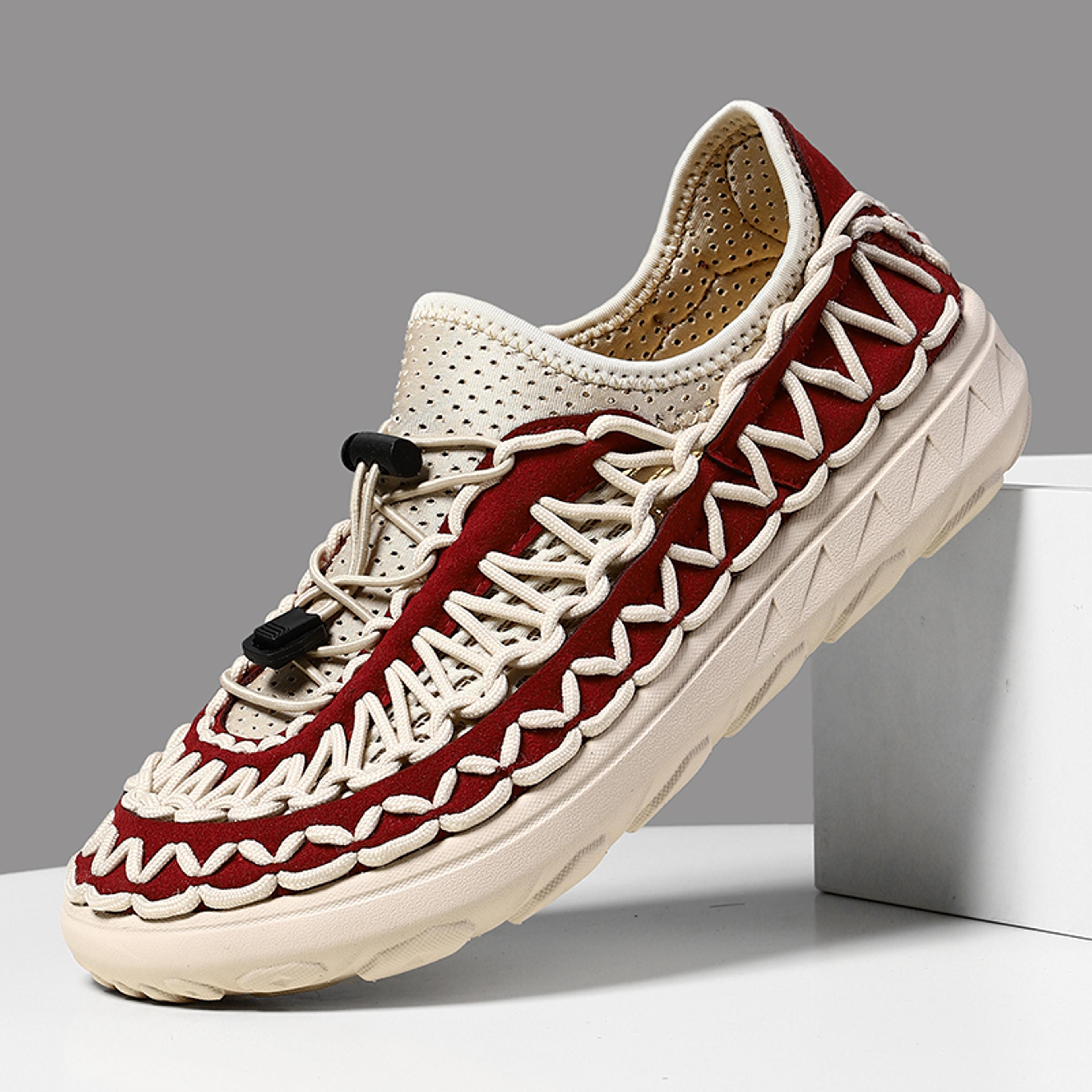men's hand-woven gladiator sandals with elastic closure and rubber sole