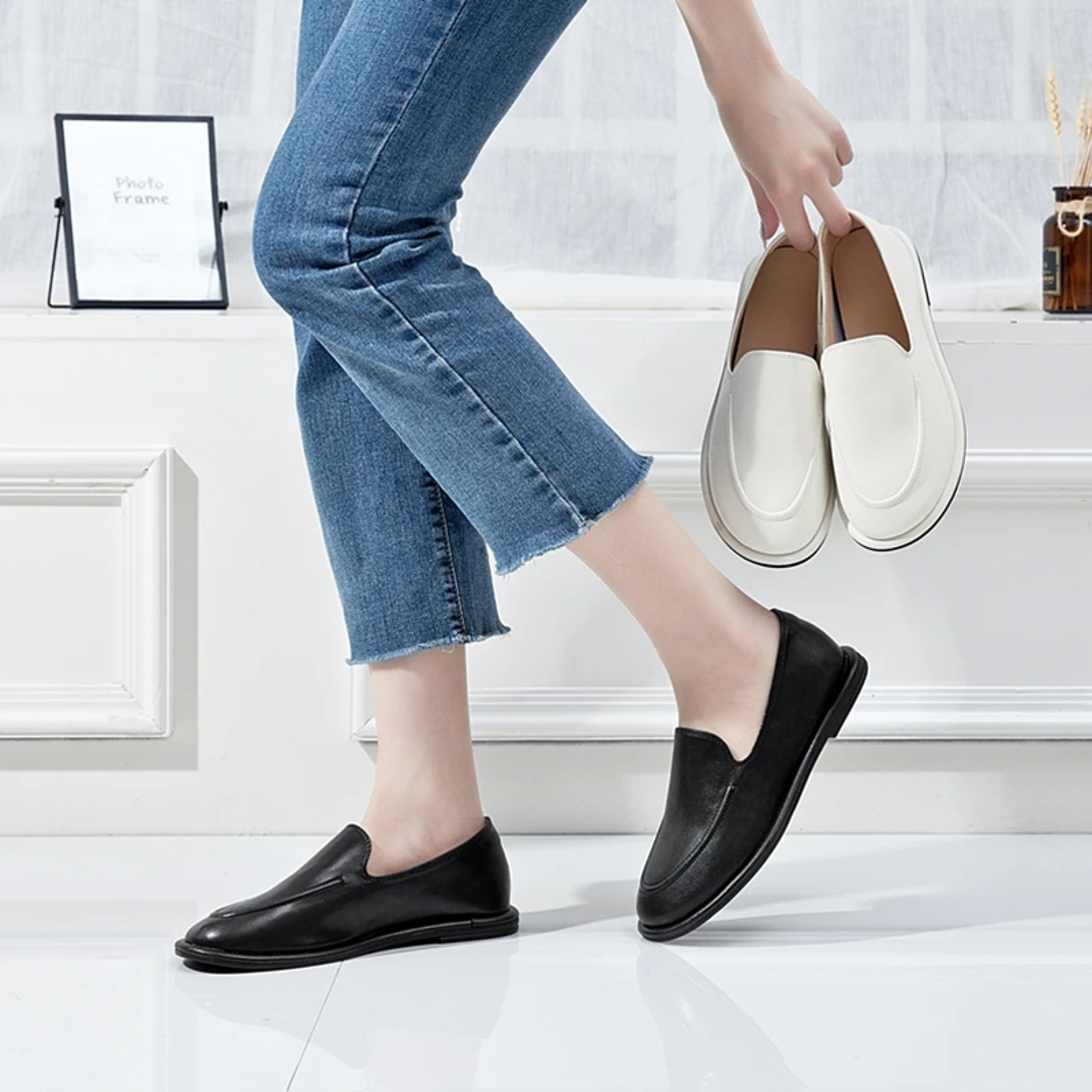 Womens Genuine Leather Round Toe SlipOn Ballet Flats With Rubber Sole 5