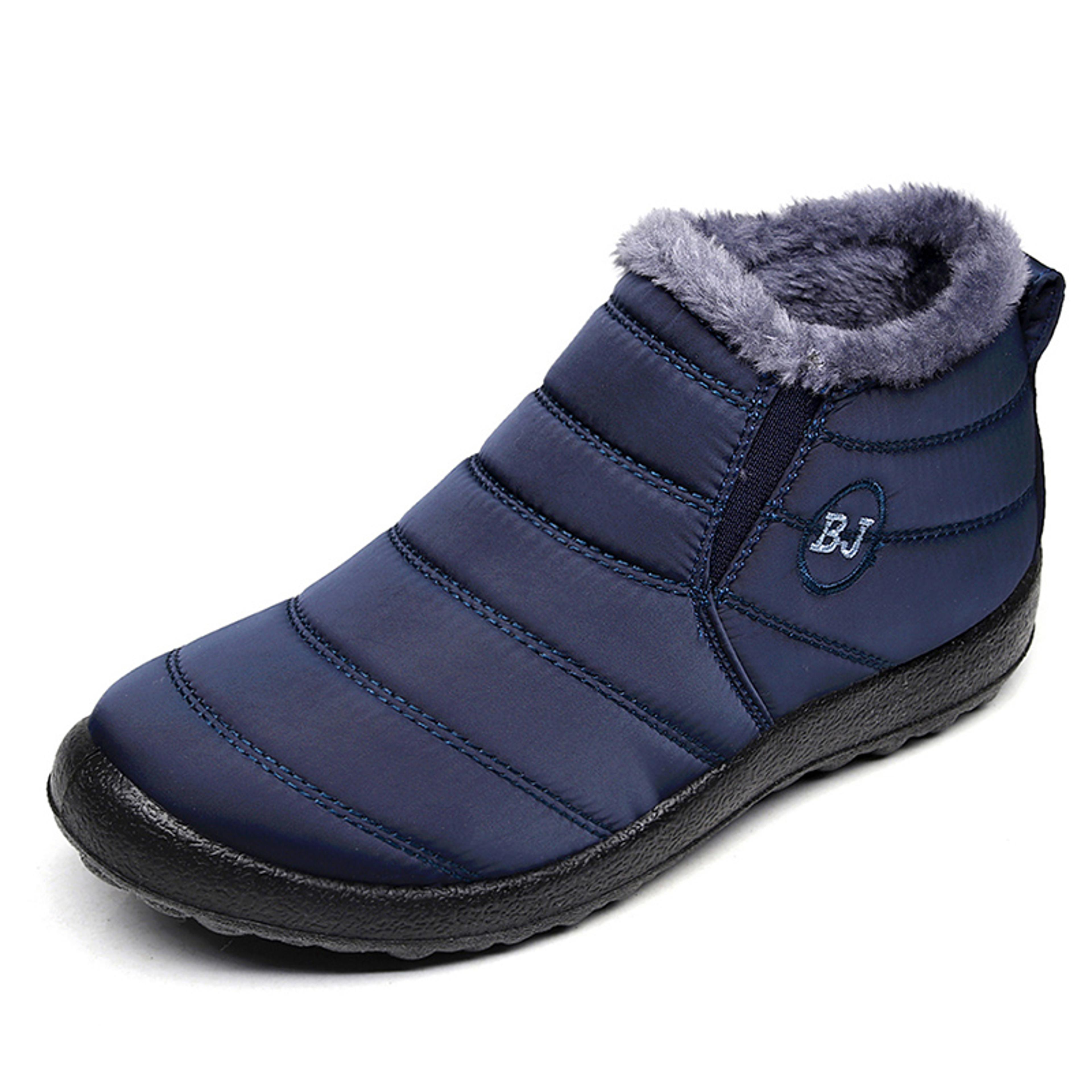 women's waterproof winter ankle boots with plush lining and flat heel