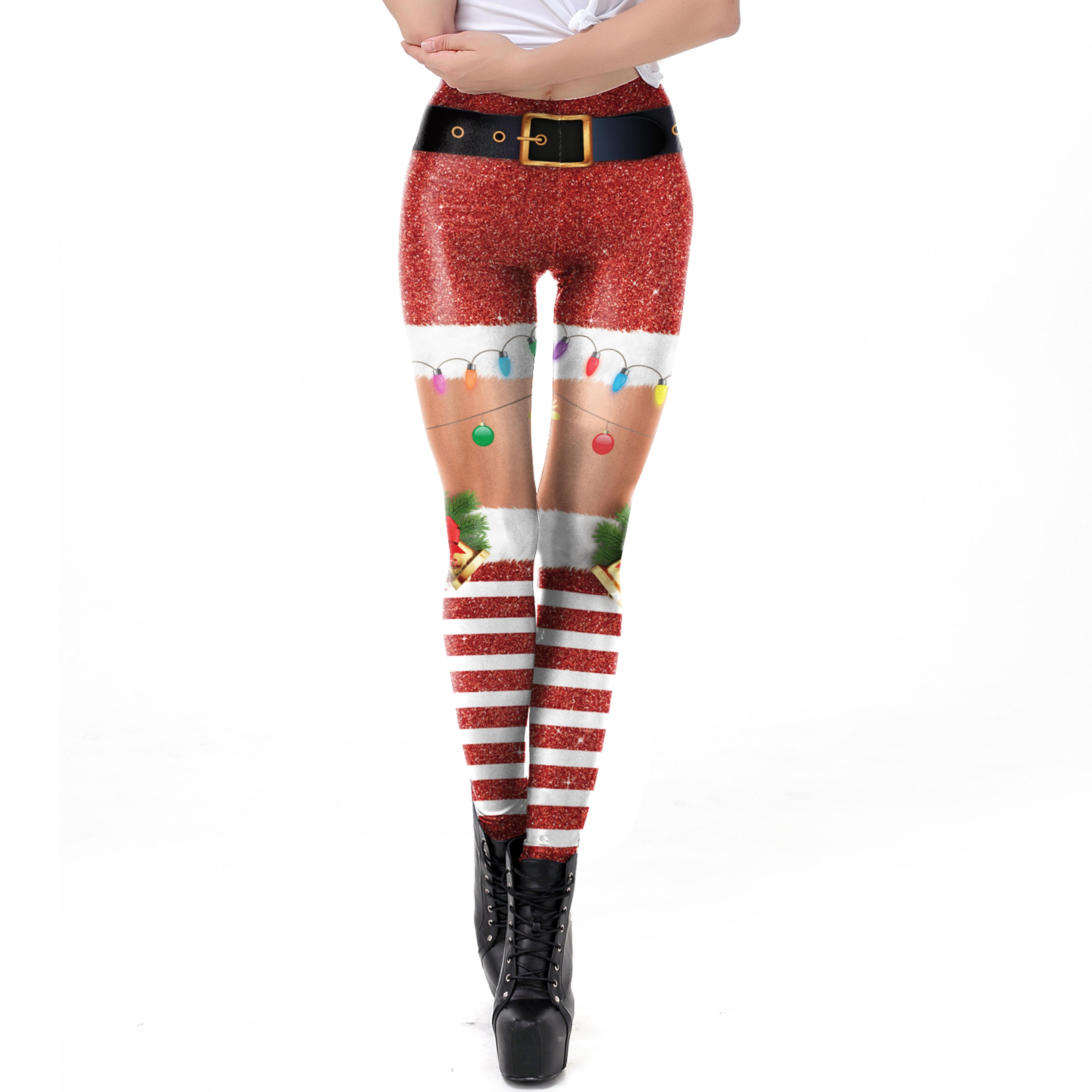 women's christmas stripe leggings with stretchy mid-rise fit