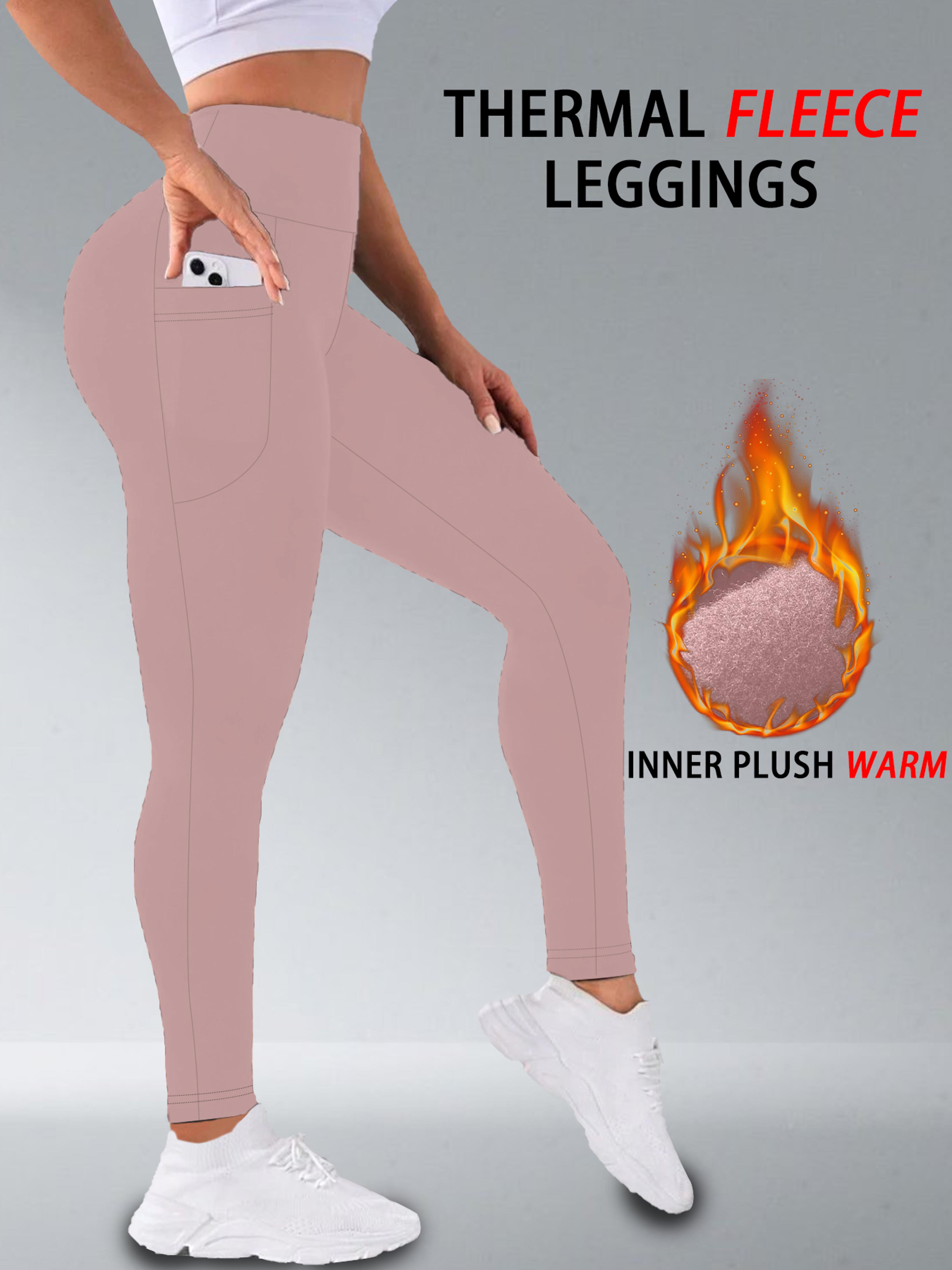Womens High Waisted Fleece Lined Thermal Leggings With Pockets 1