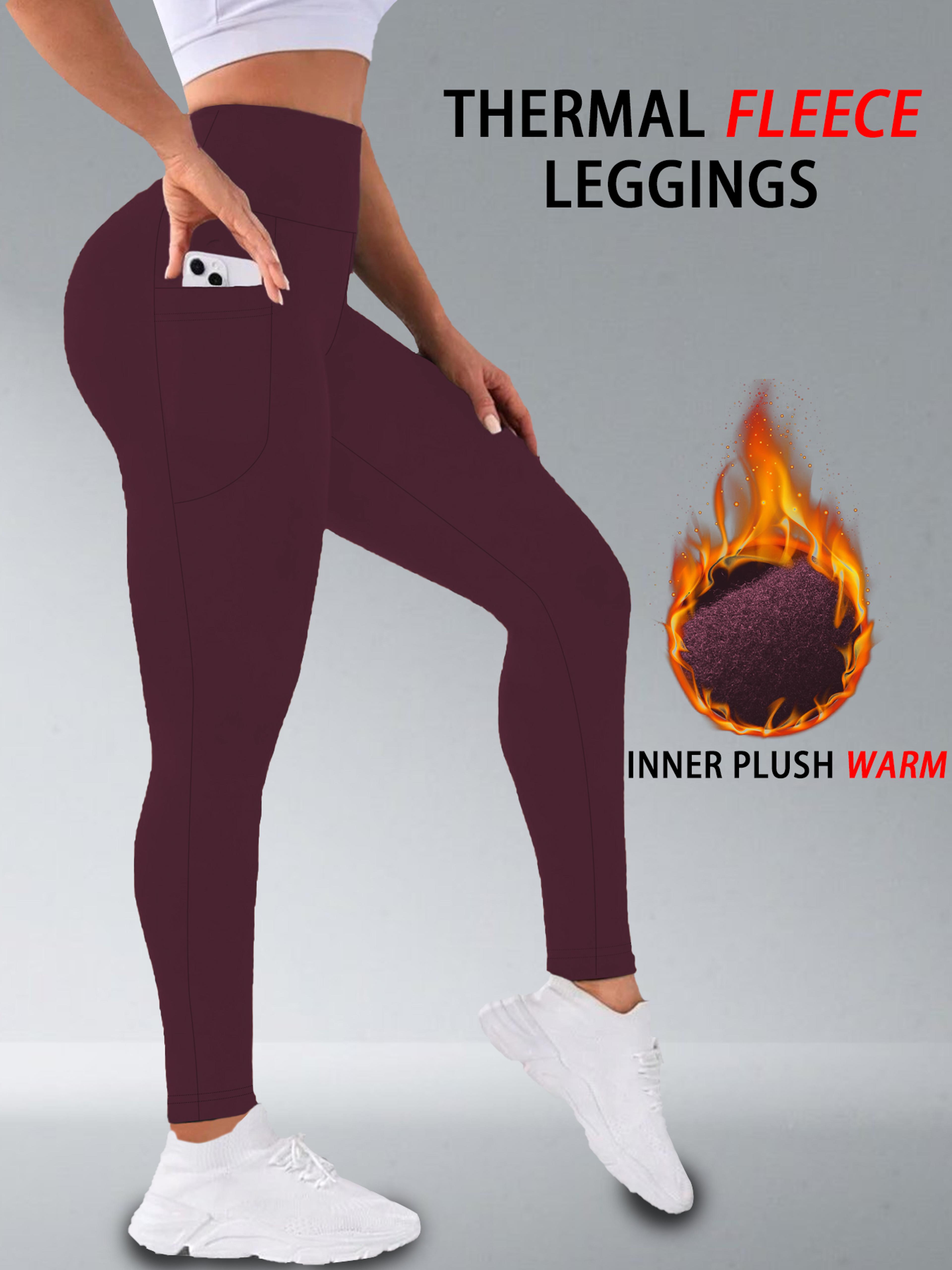 Womens High Waisted Fleece Lined Thermal Leggings With Pockets 6