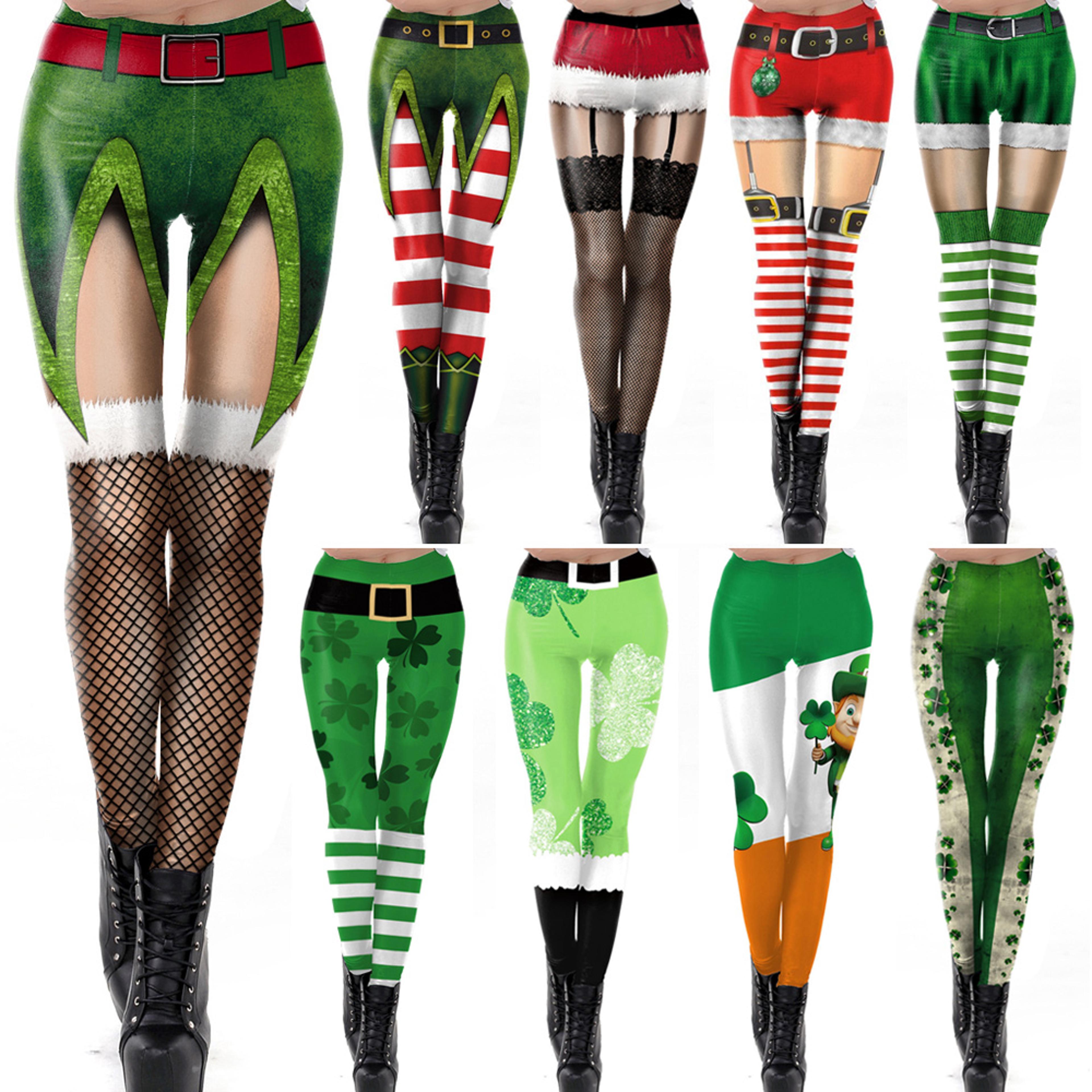 Womens Holiday Print Leggings With 3D Lace Design For Christmas And St Patricks Day 1