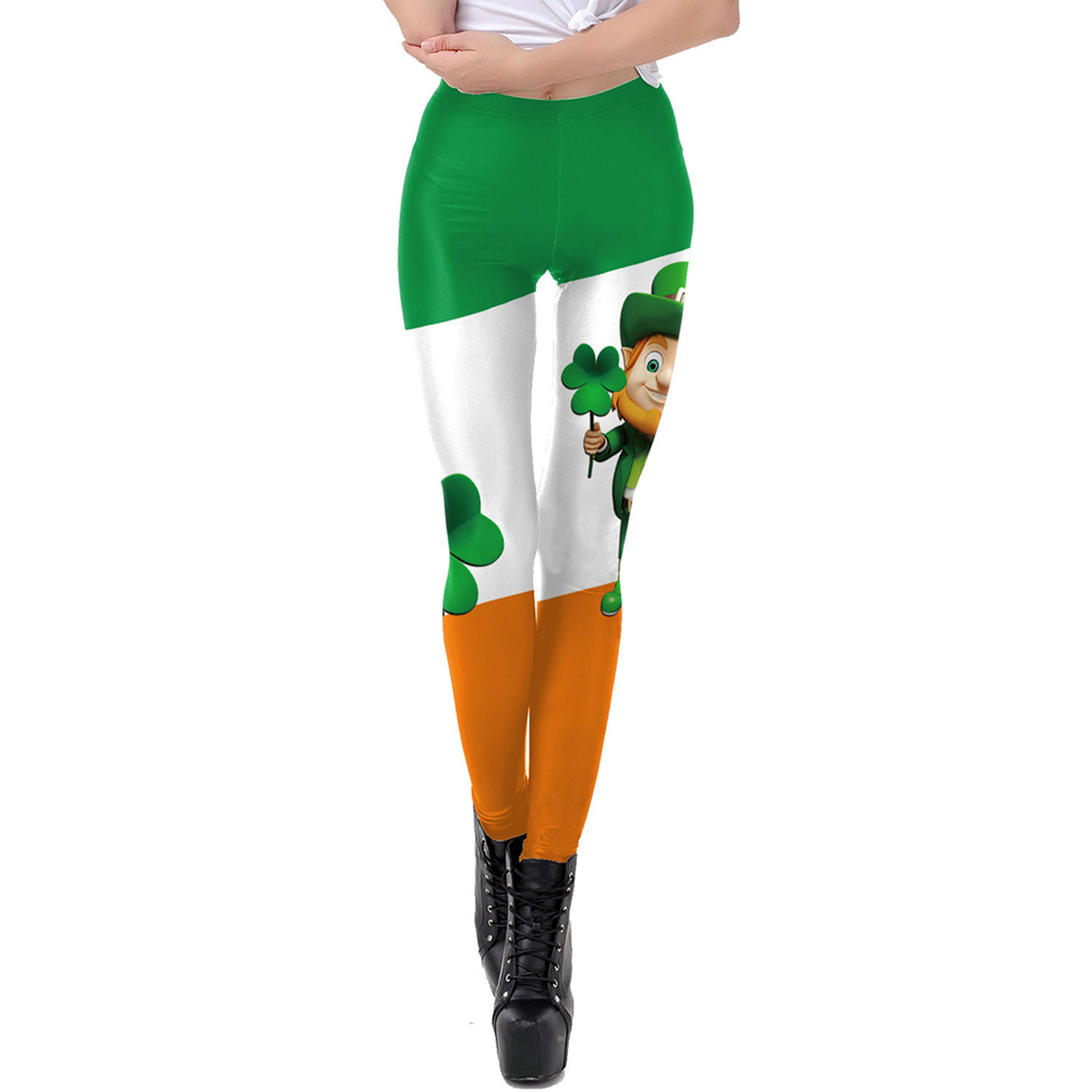 Womens Holiday Print Leggings With 3D Lace Design For Christmas And St Patricks Day 13
