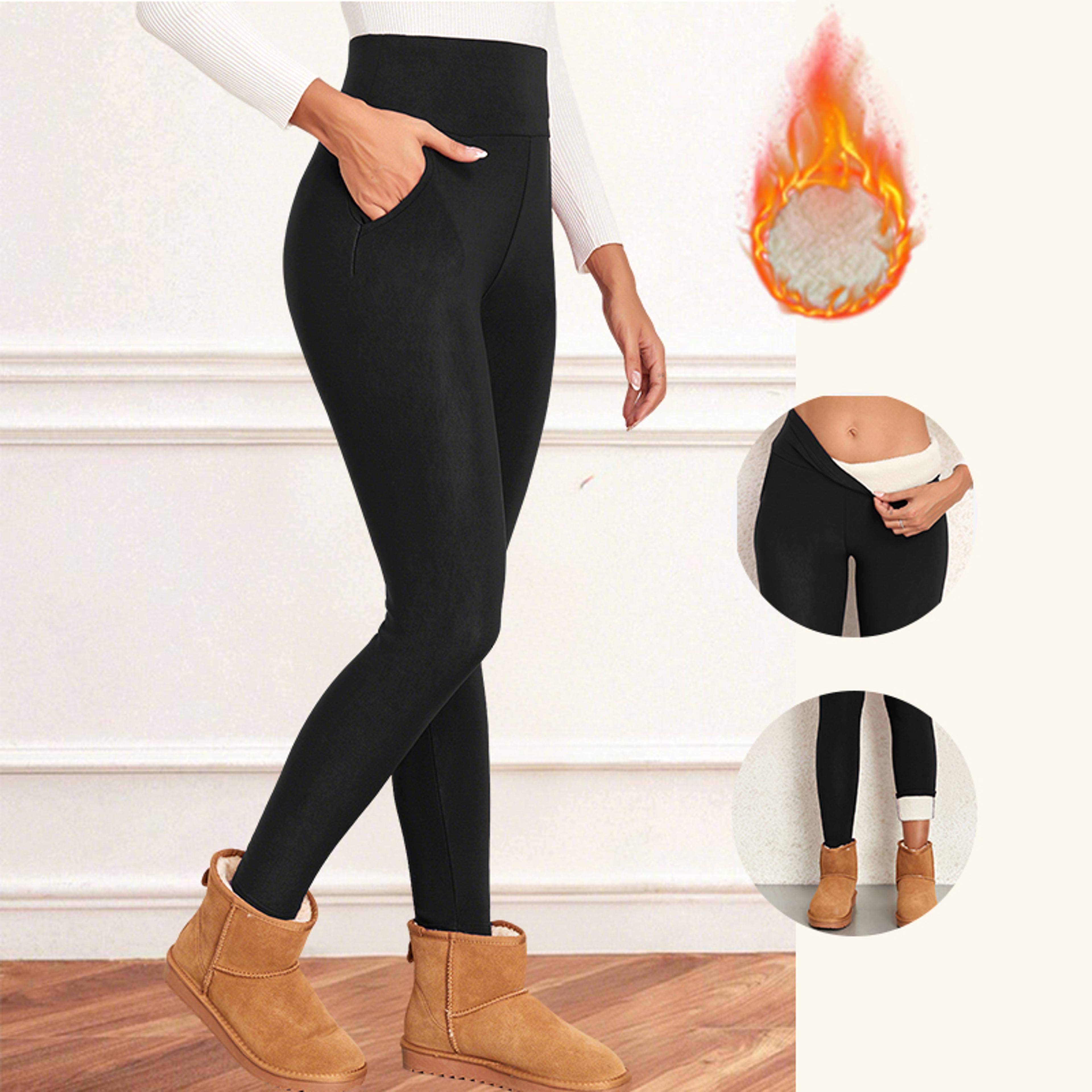 Womens HighWaisted FleeceLined Leggings With Pockets For Winter 3