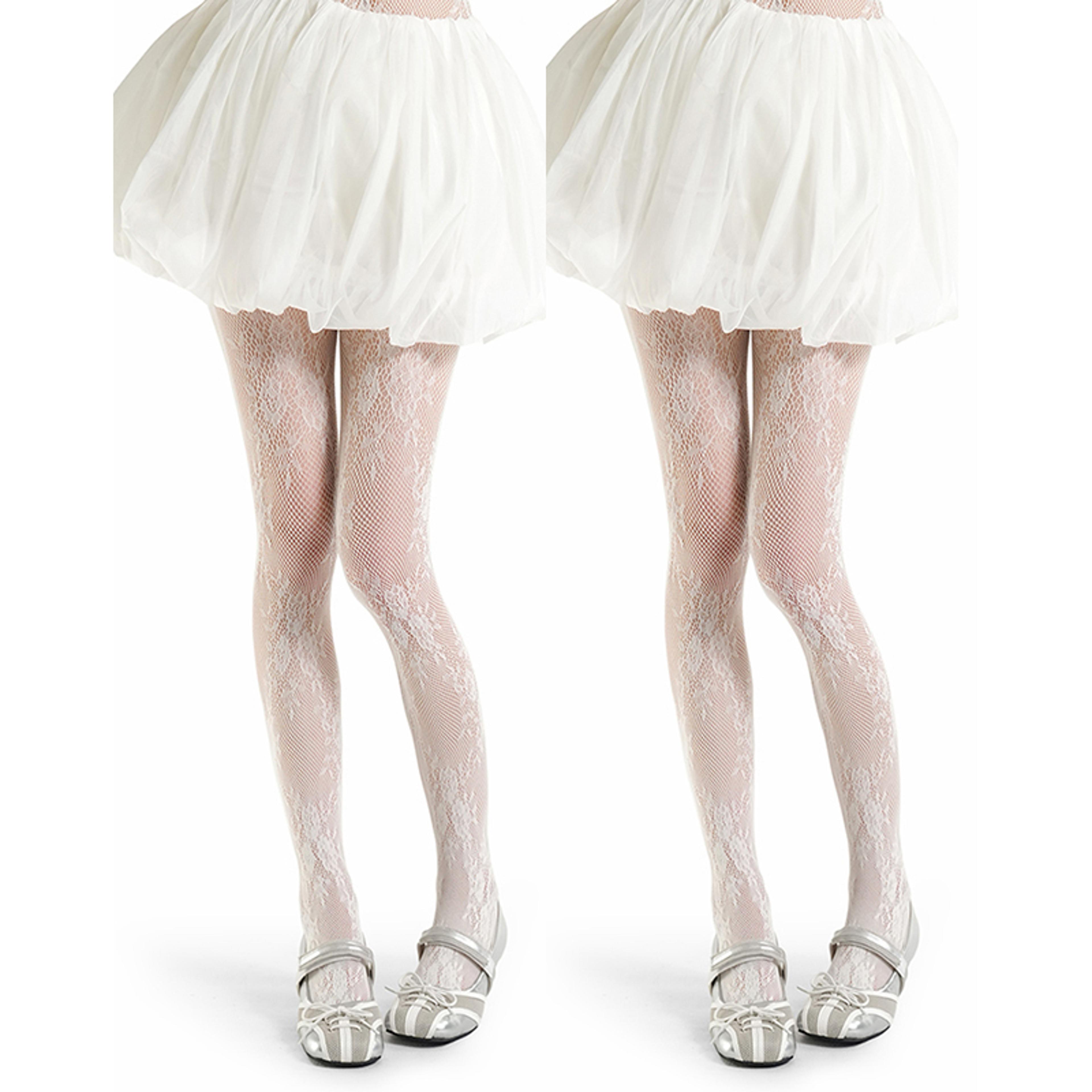 Womens Lolita Floral Lace Thigh High Stockings With Stretchy Mesh Design 12