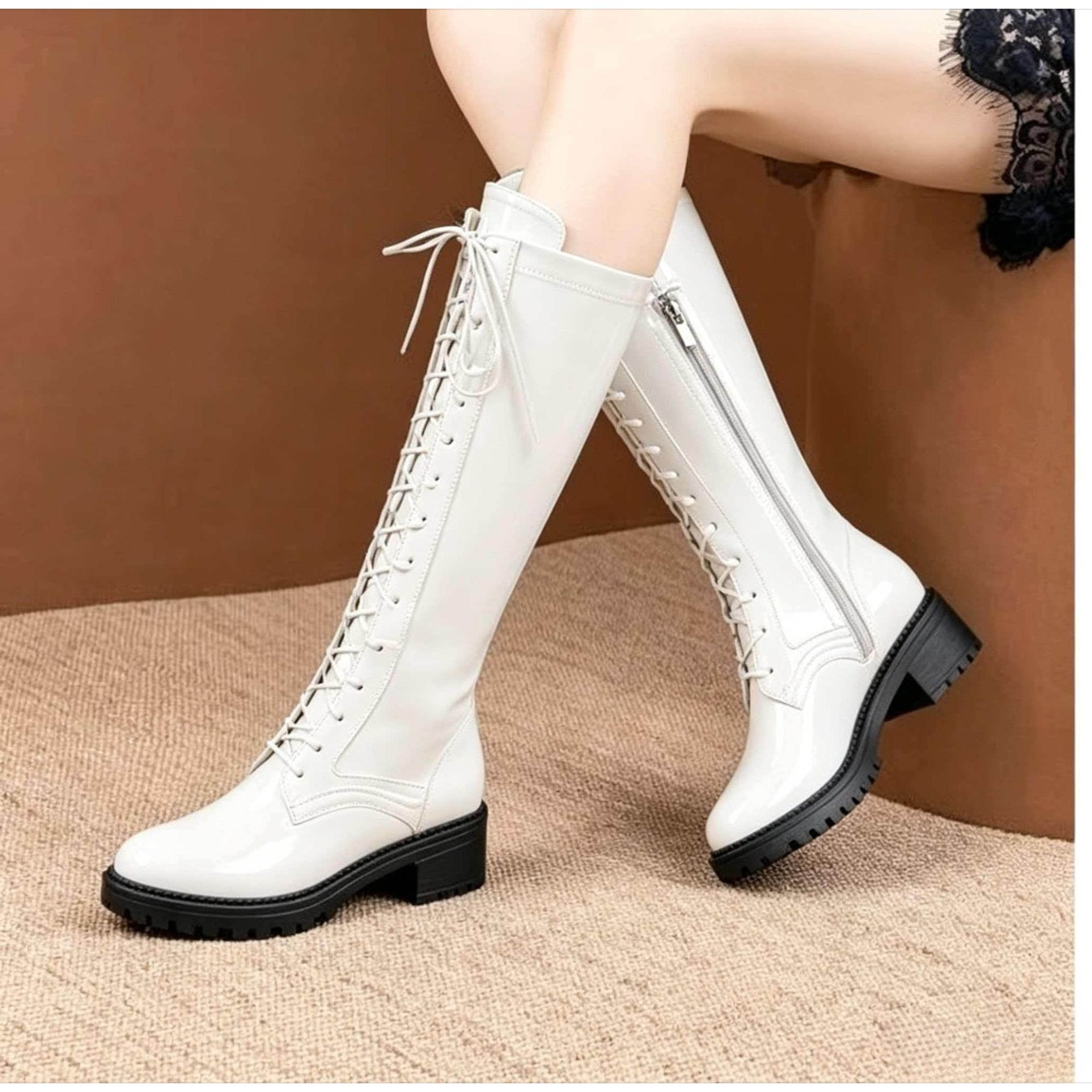 Womens OvertheKnee Platform Boots With LaceUp Detail And Block Heels 9