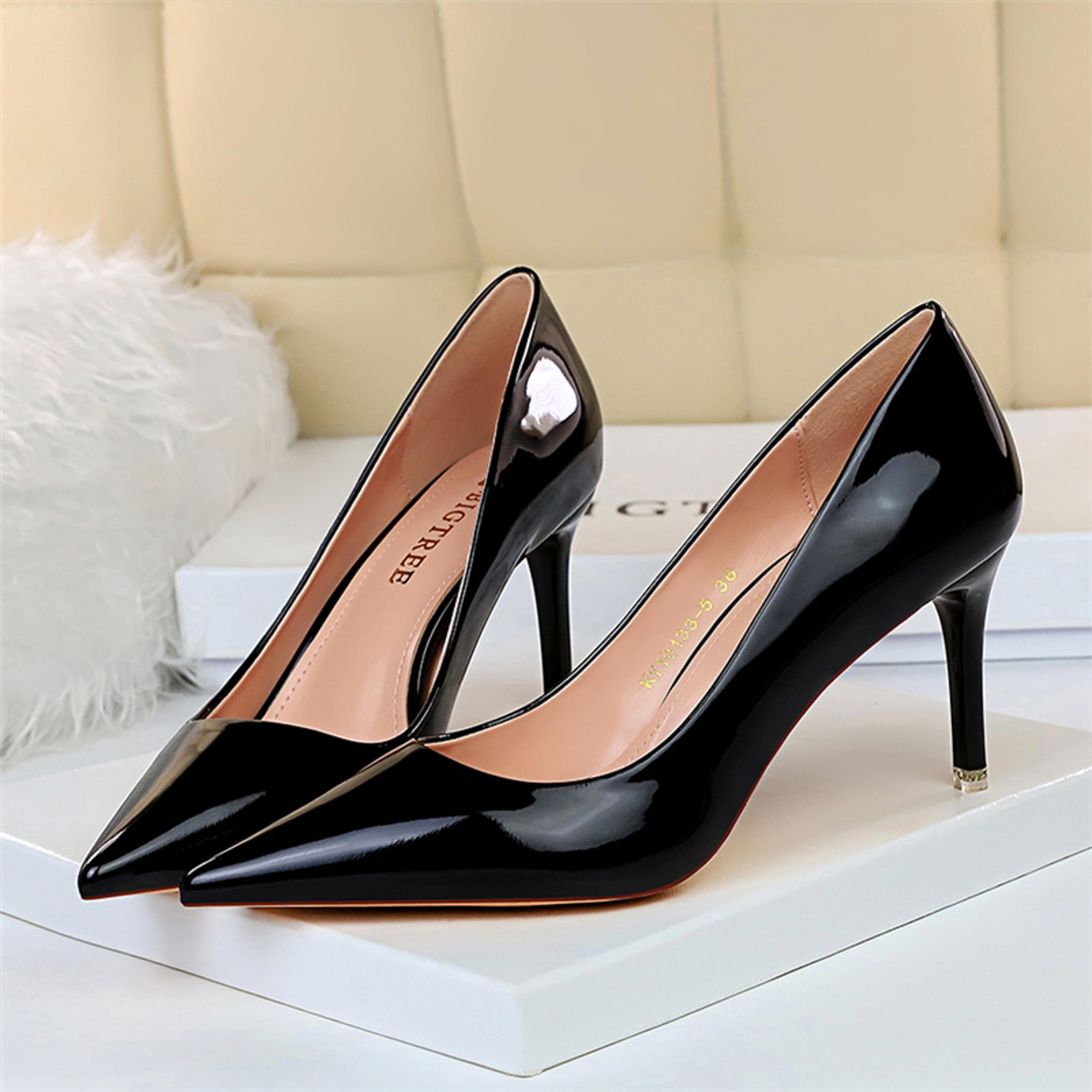 Womens Pointed Toe Patent Leather Pumps With Stiletto Heels 10