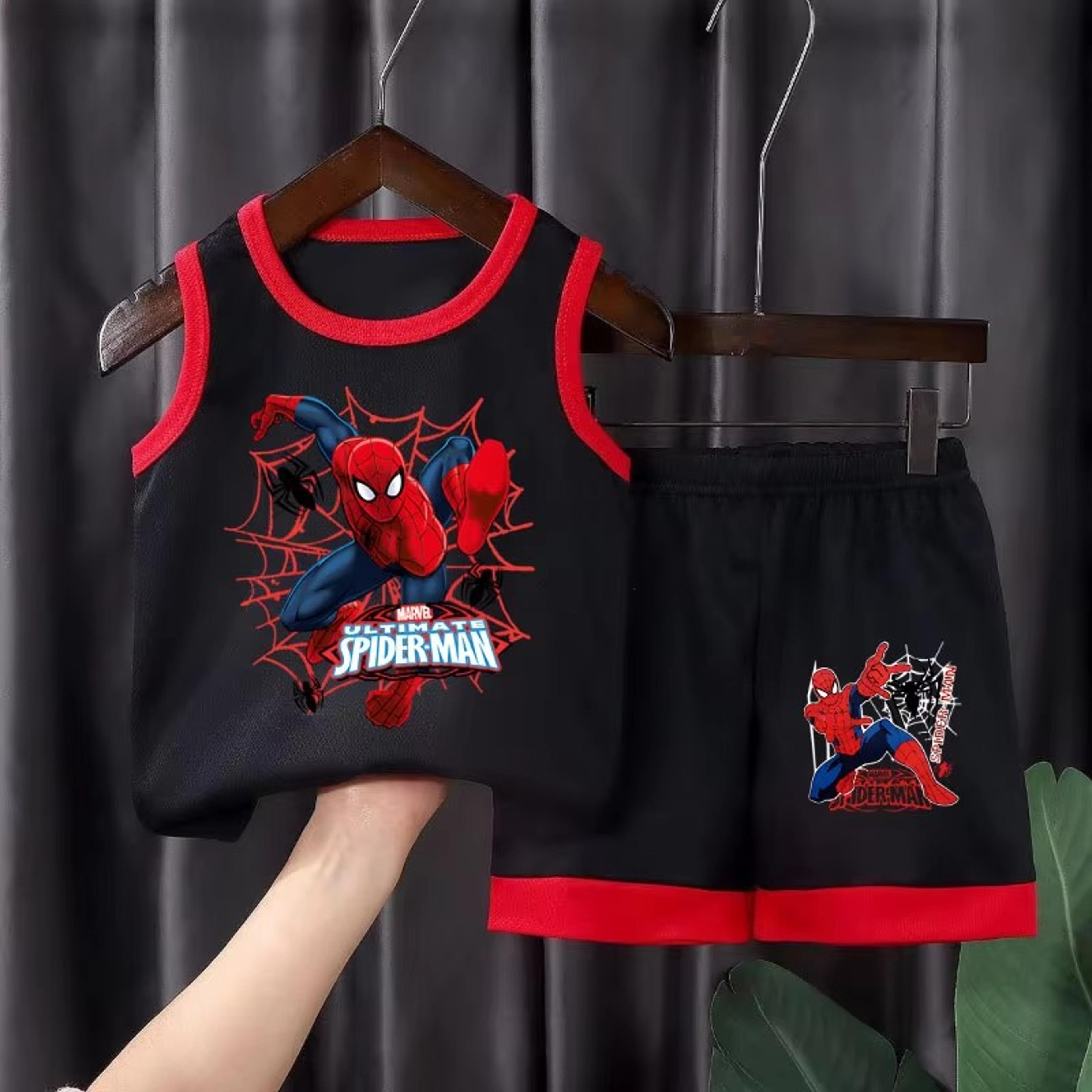 boys summer sleeveless tank top and shorts set with cartoon print