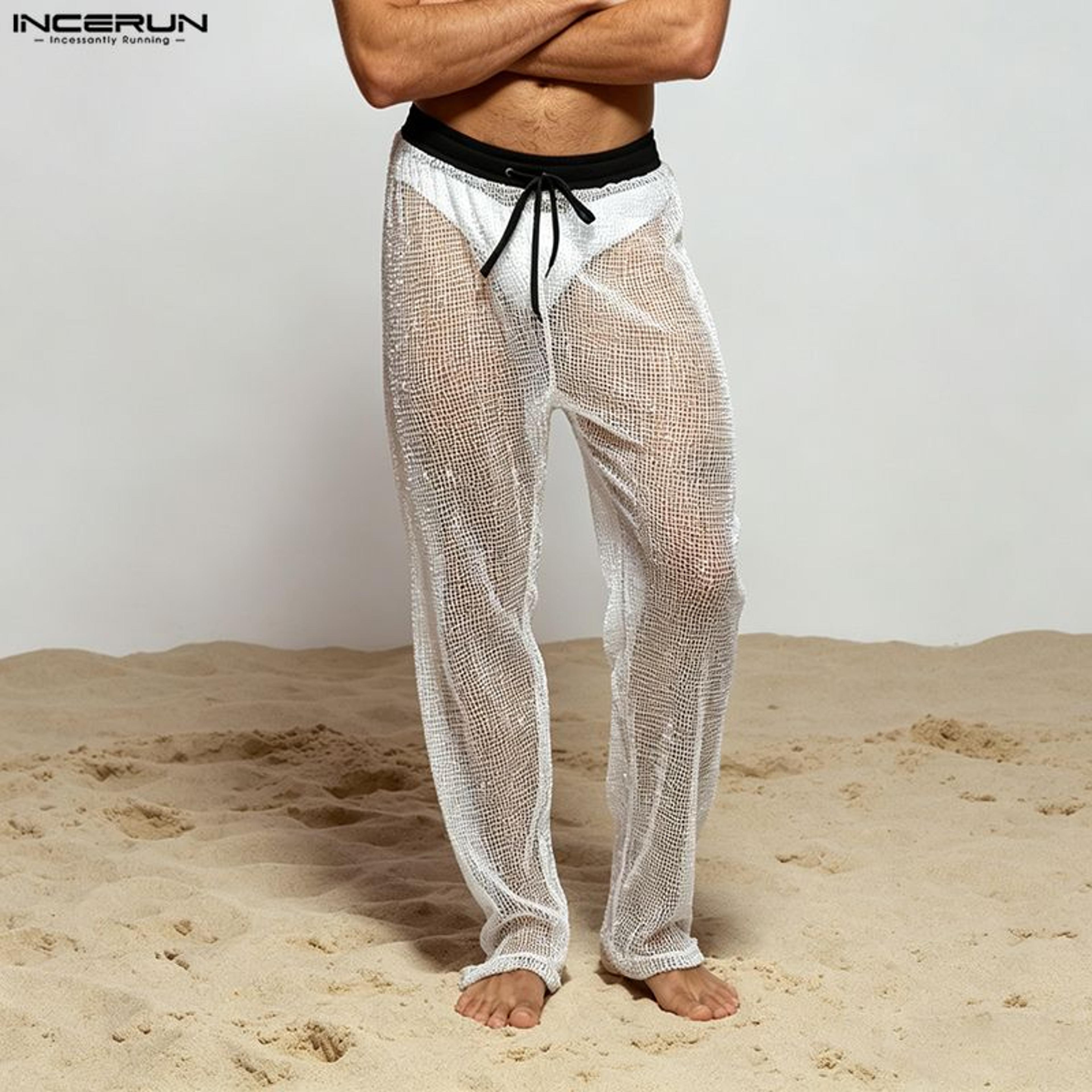 Mens Mesh Patchwork Jogger Pants With Drawstring Waist And Loose Fit 2
