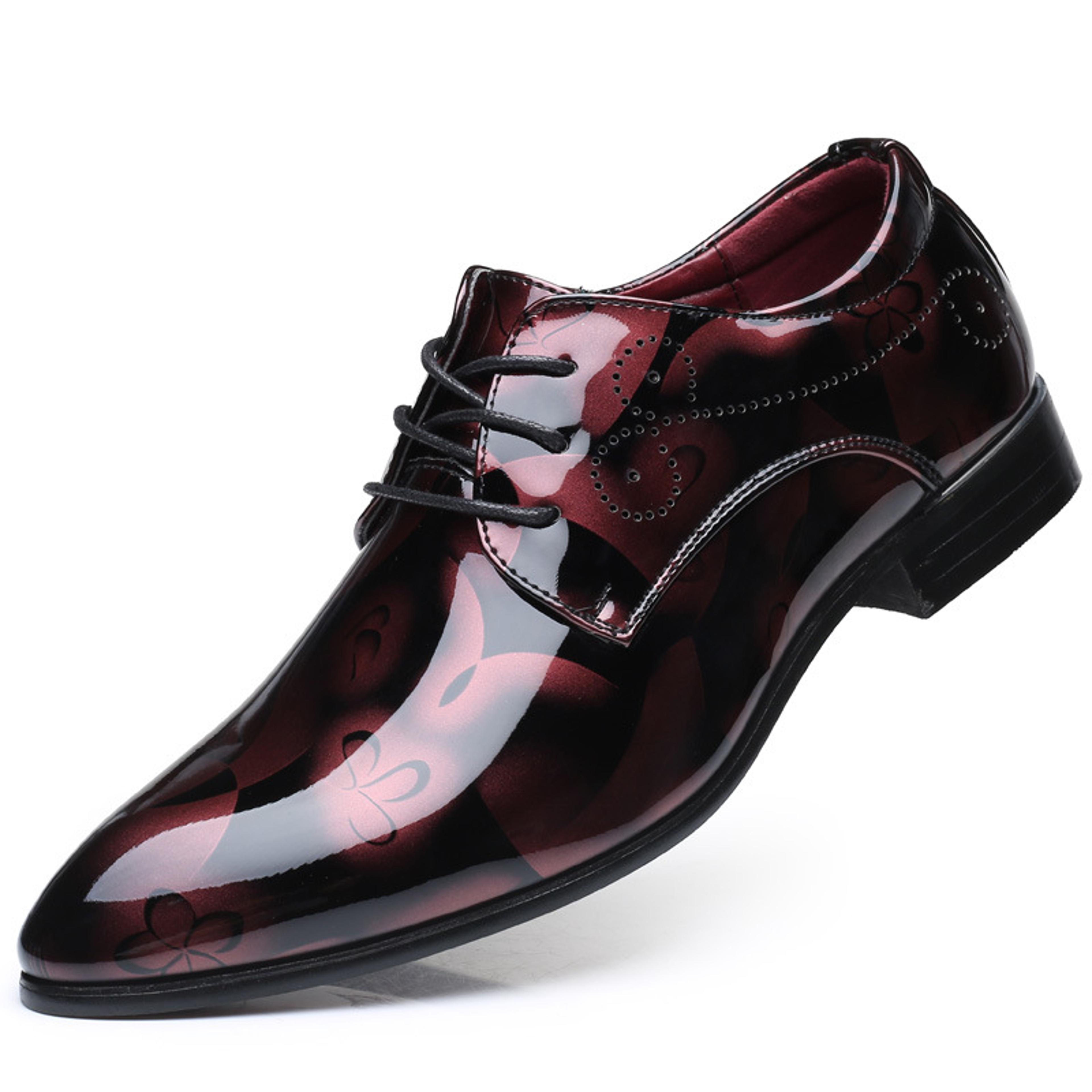 Mens Retro Floral Print Derby Dress Shoes With Pointed Toe And LaceUp Closure 9