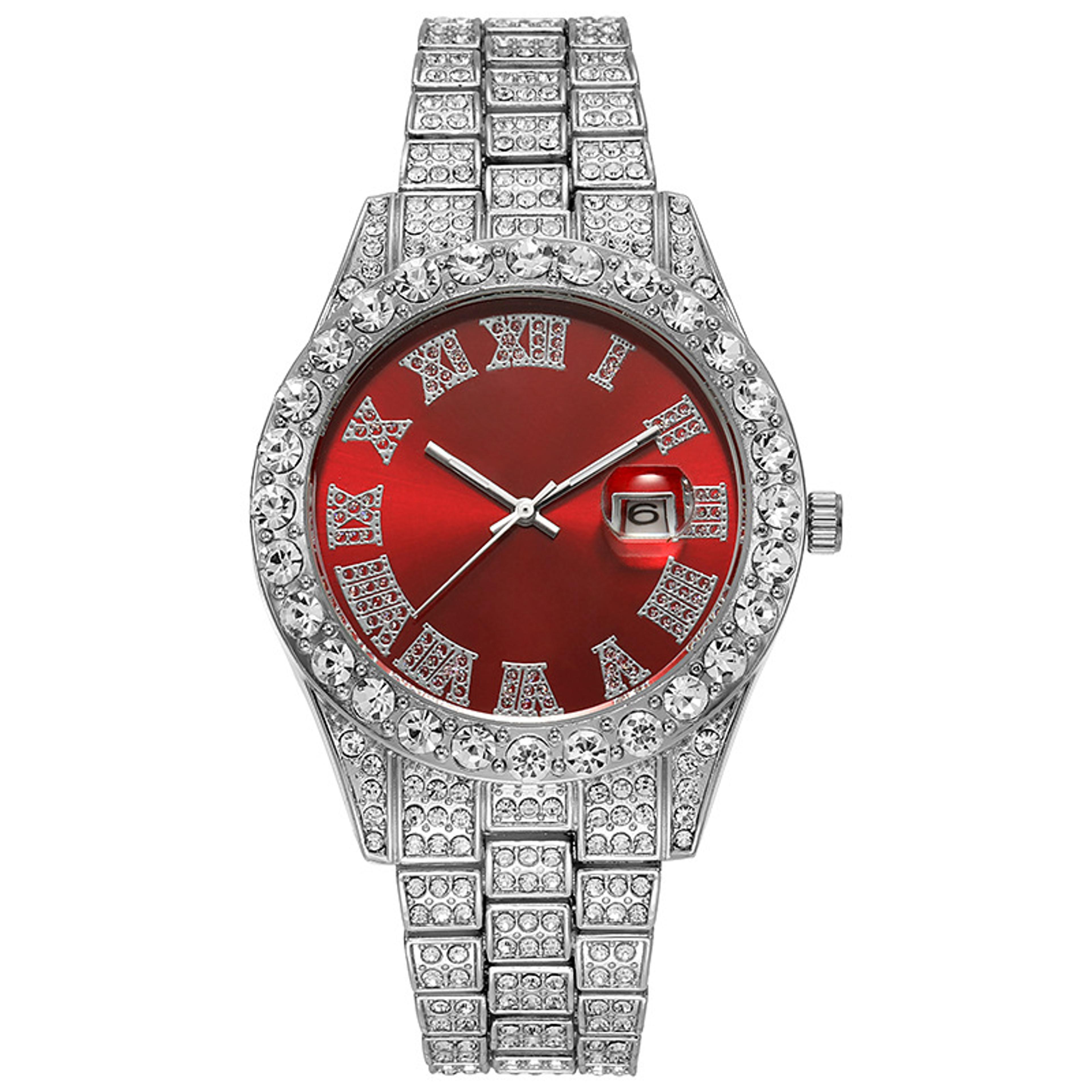 Mens Luxury Quartz Wristwatch With Roman Numeral Dial And Rhinestone Accents 3