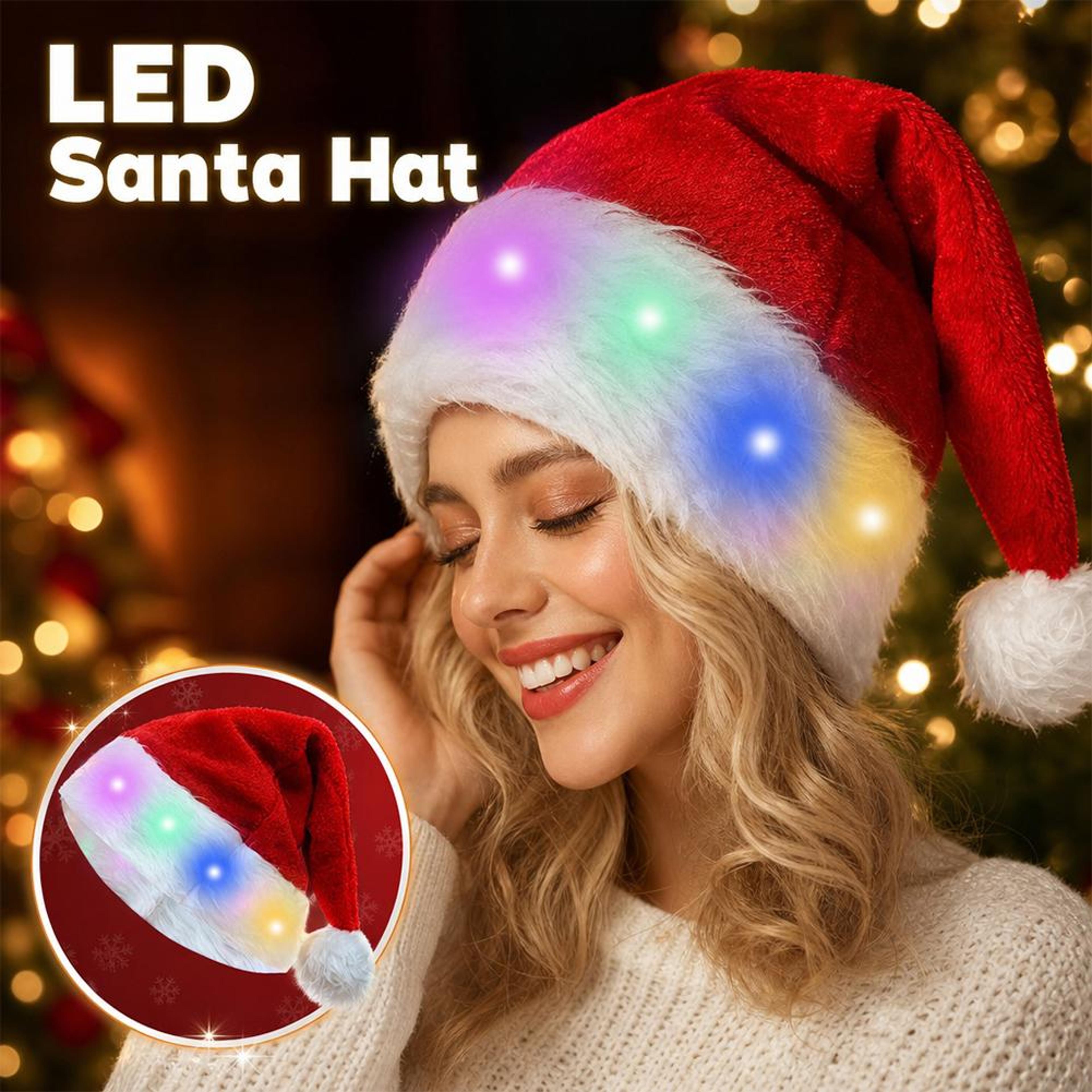 LED LightUp Santa Hat With Plush Trim For Christmas Parties And Holiday Events 3