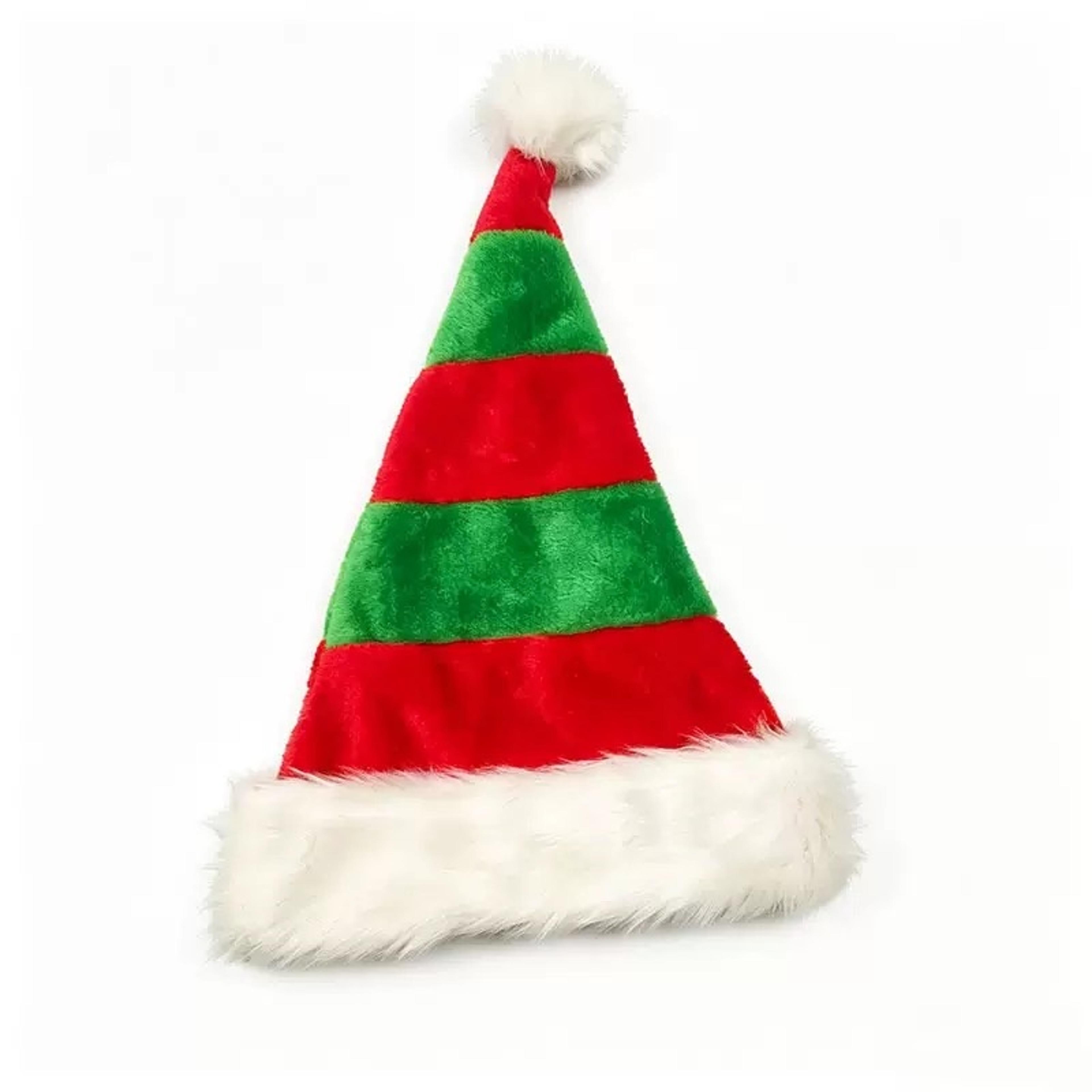 Striped Christmas Santa Hat For Adults Soft Plush Holiday Party Costume Cap 8