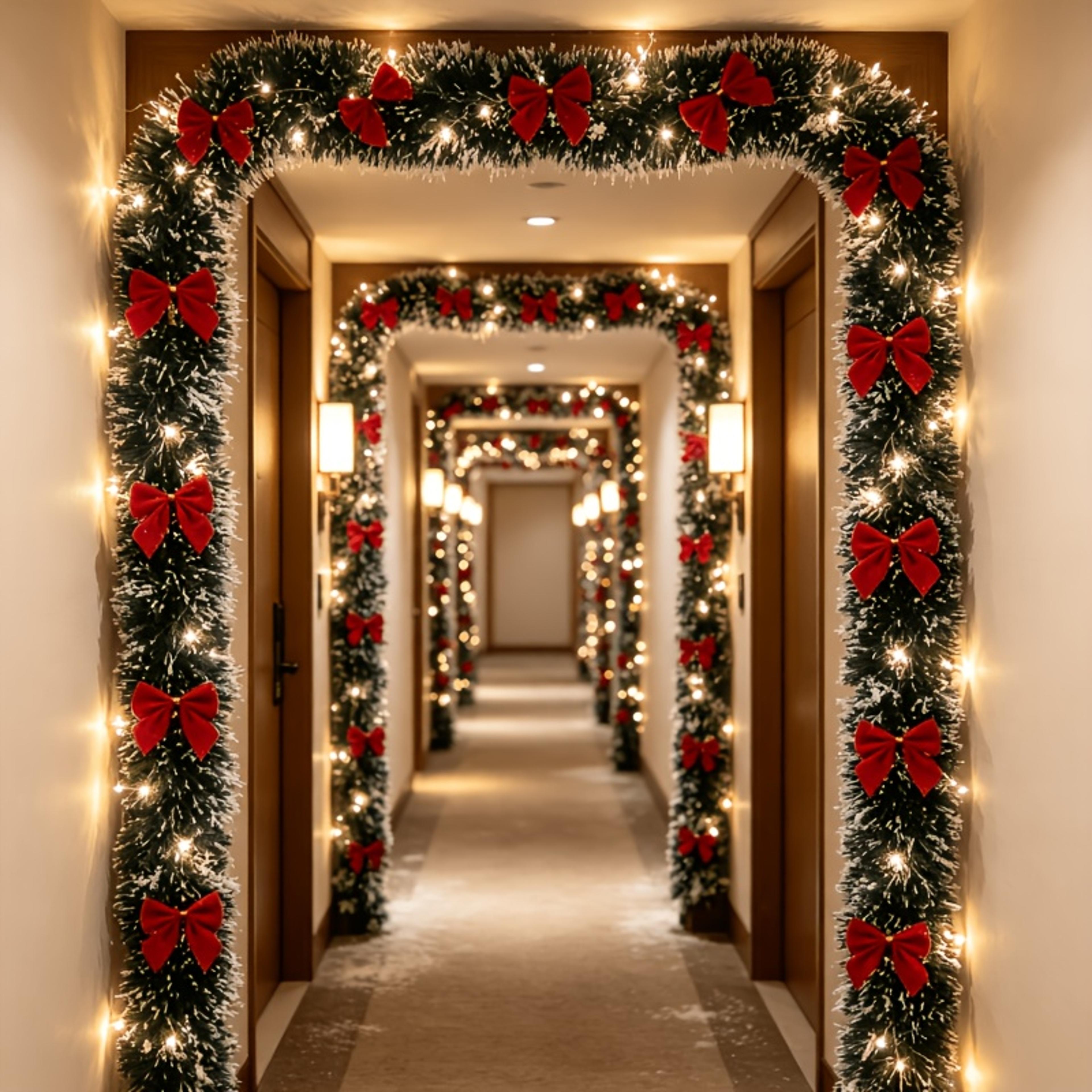artificial cedar christmas garland with 12 detachable red bows – 78.7 inch bendable vine