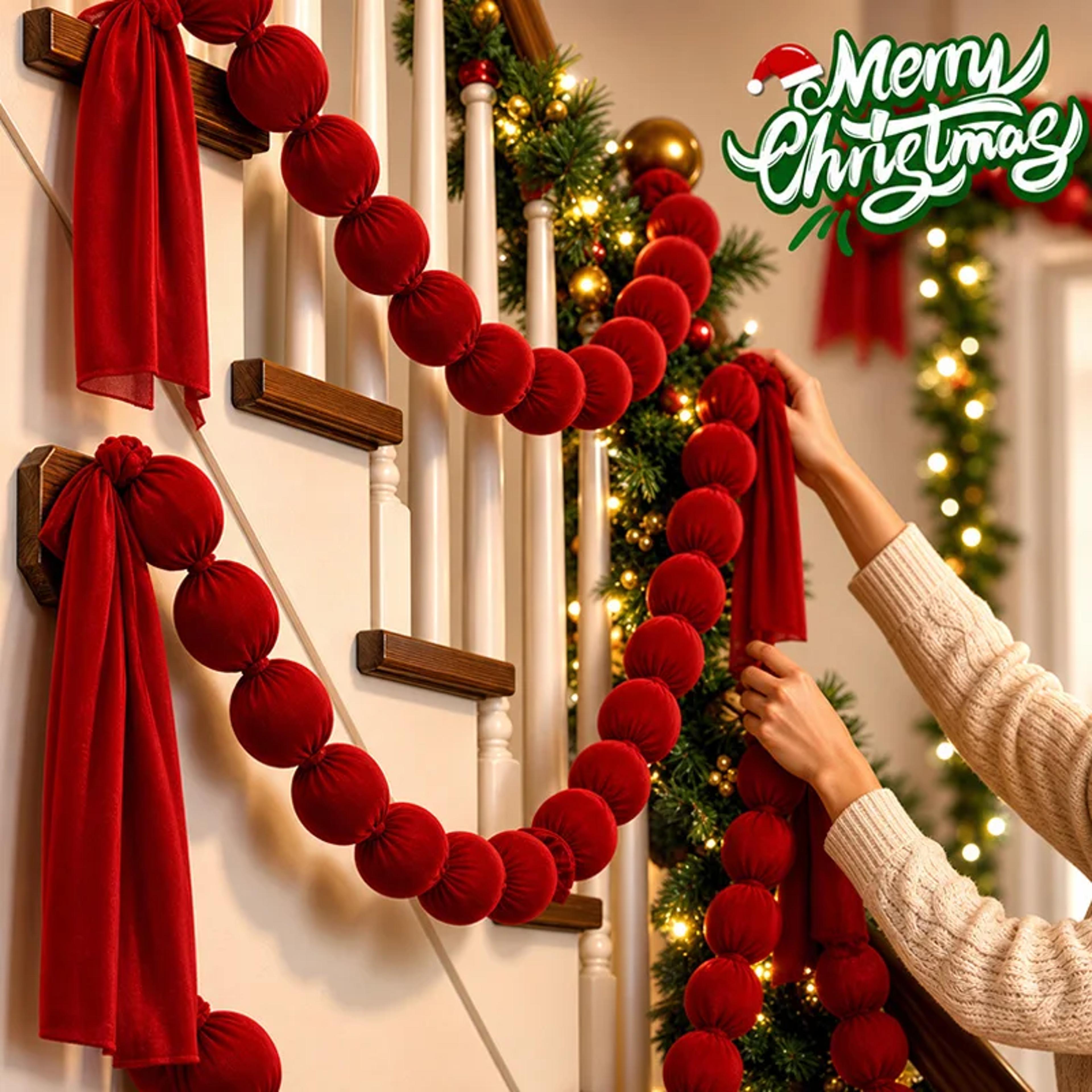 christmas red cloth ball garland for xmas tree window and party decorations