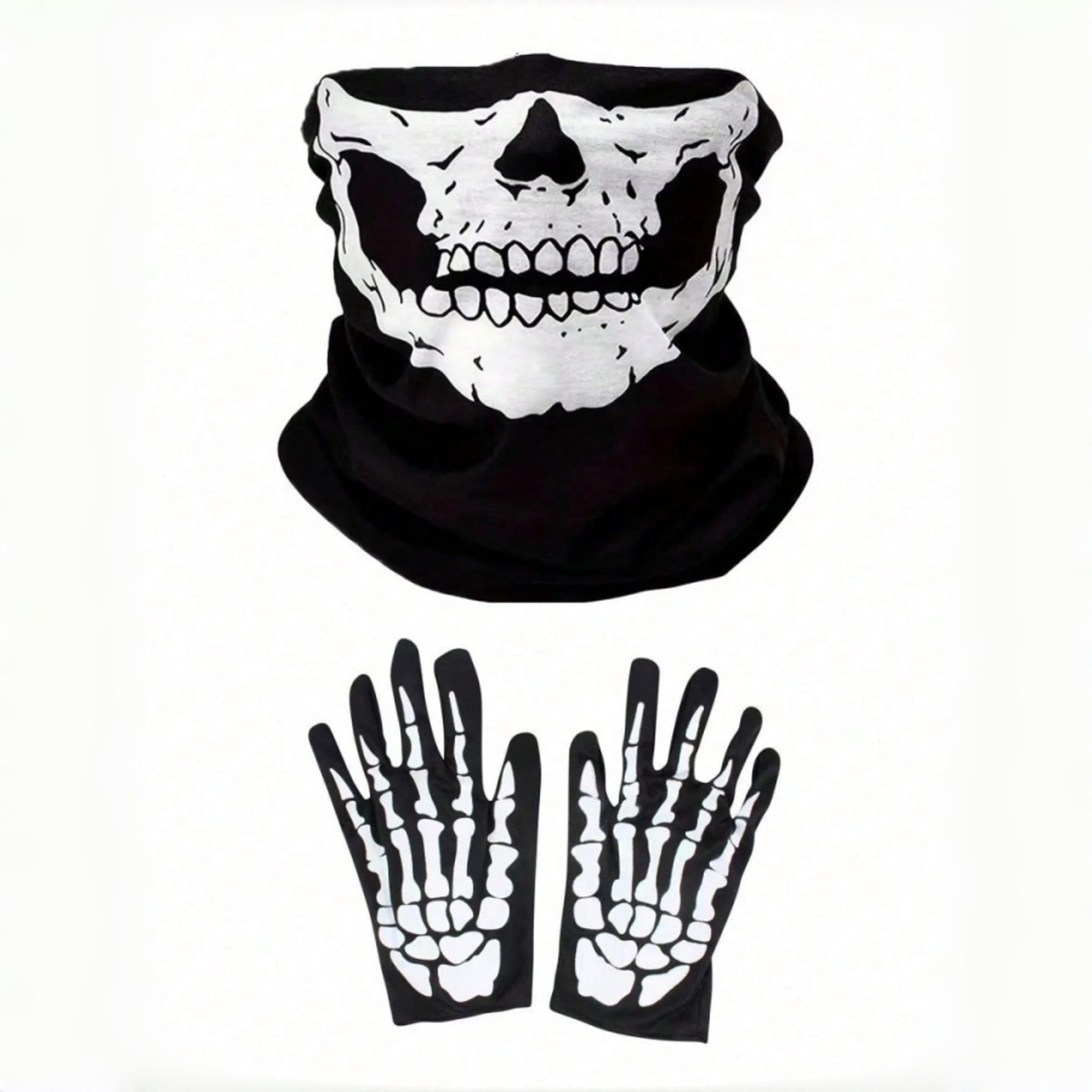 Halloween Skull Mask Costume Set With Movable Jaw And Skeleton Gloves 1