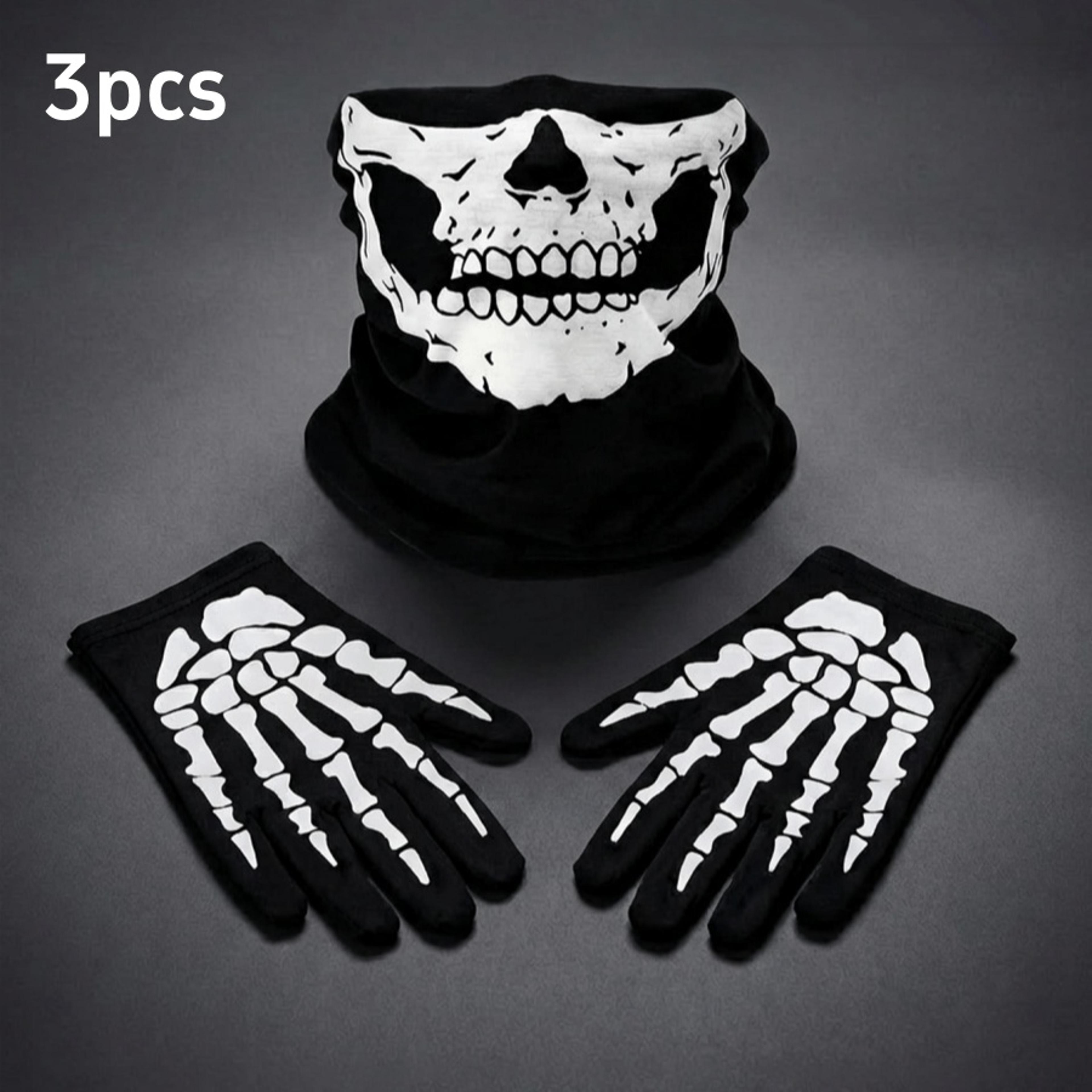Halloween Skull Mask Costume Set With Movable Jaw And Skeleton Gloves 6