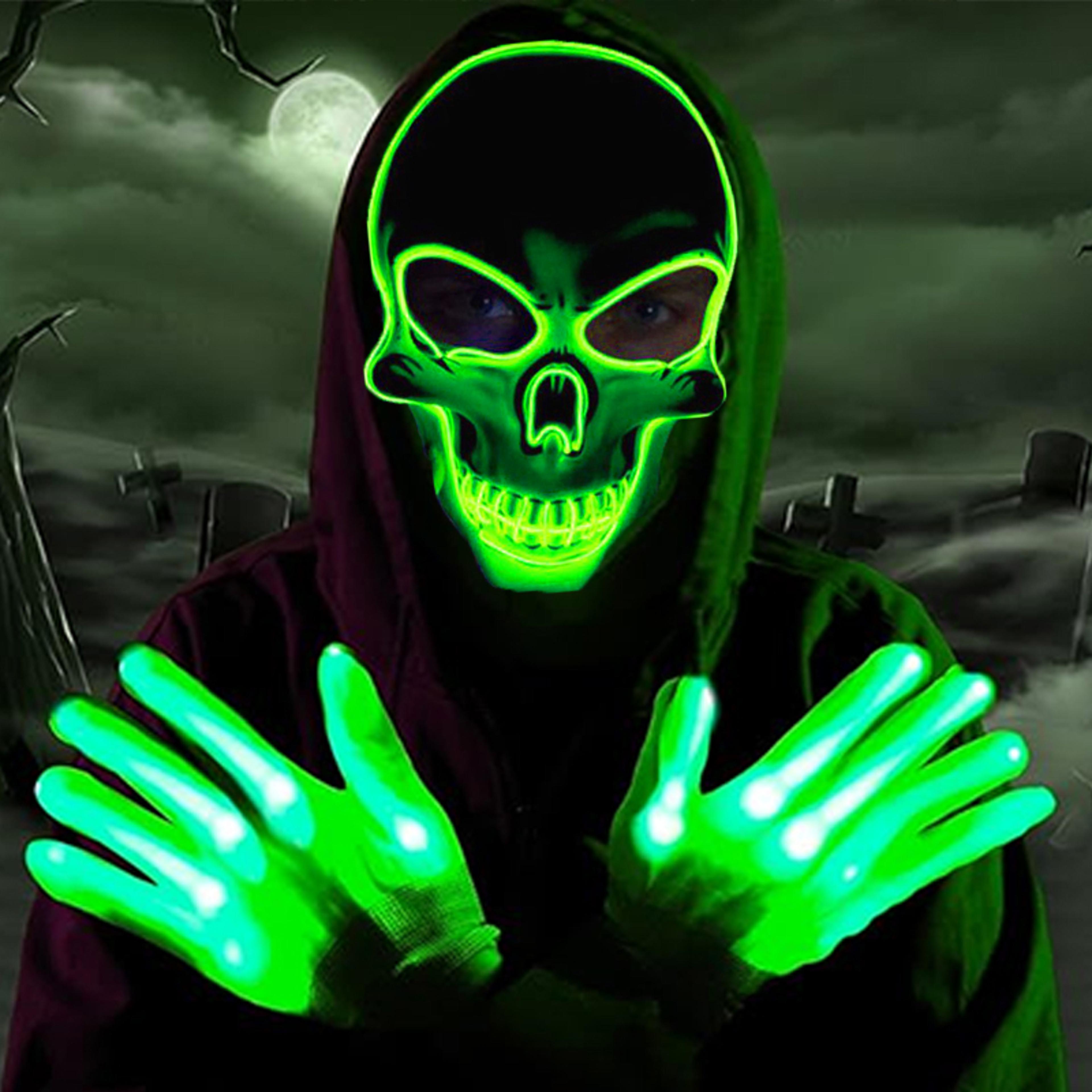 Light Up Halloween Skeleton Mask And LED Gloves Costume Accessories 1