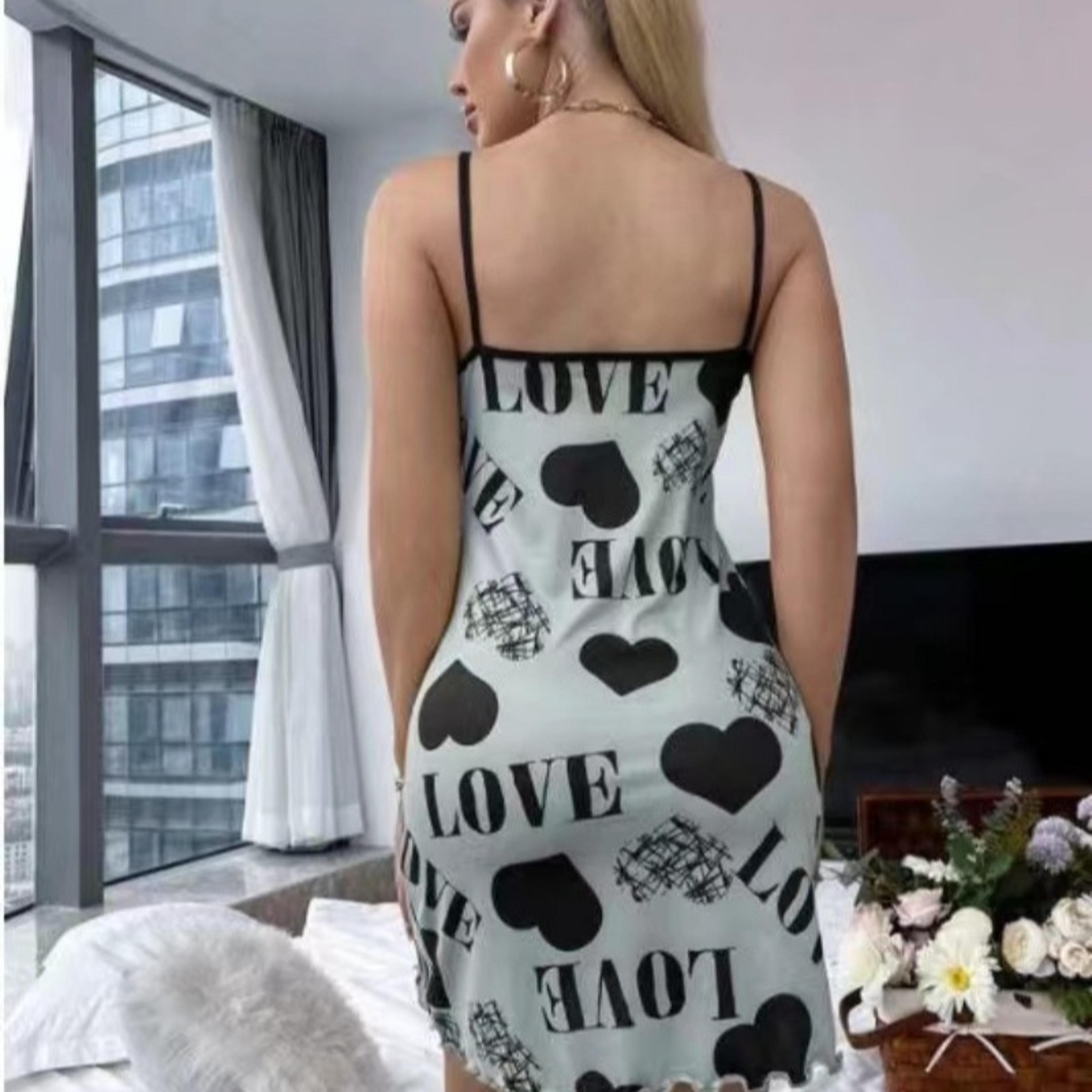 Womens Sleeveless VNeck Nightgown With Spaghetti Straps And Printed Design 3