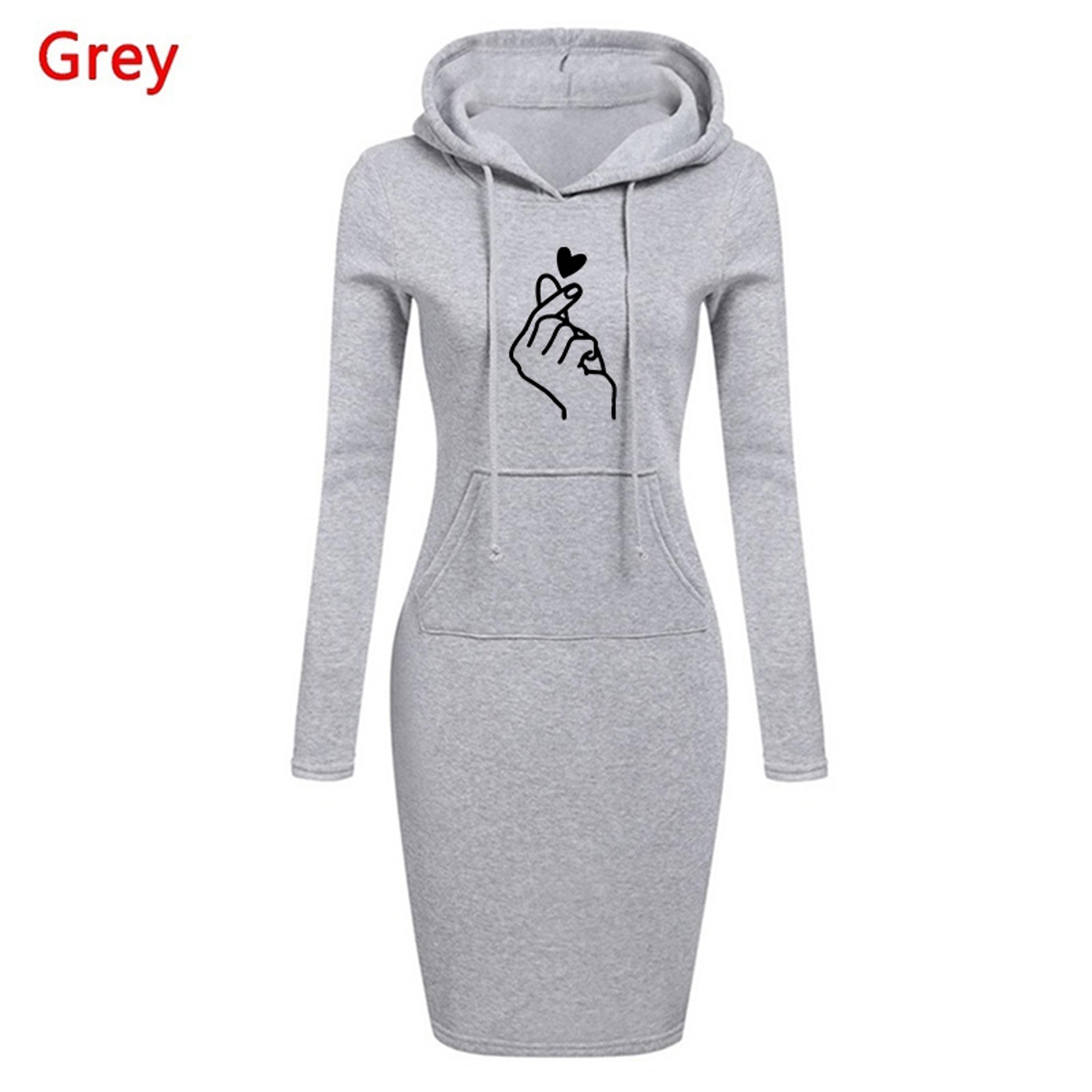 Womens Hooded Sweatshirt Dress With Pockets  Slim Fit KneeLength Casual Dress 8