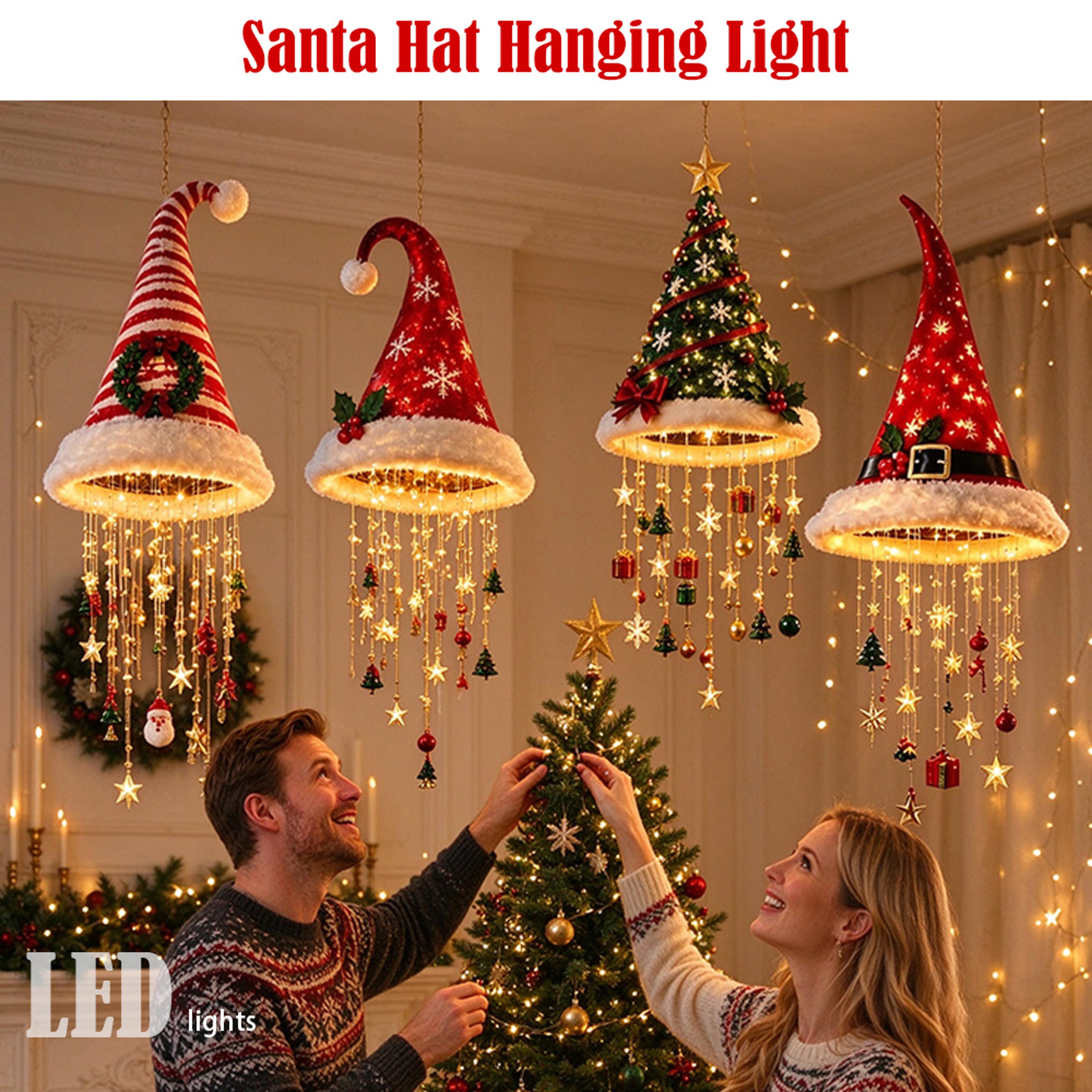 LED Christmas Santa Hat Hanging Ornament With Warm White Lights 2