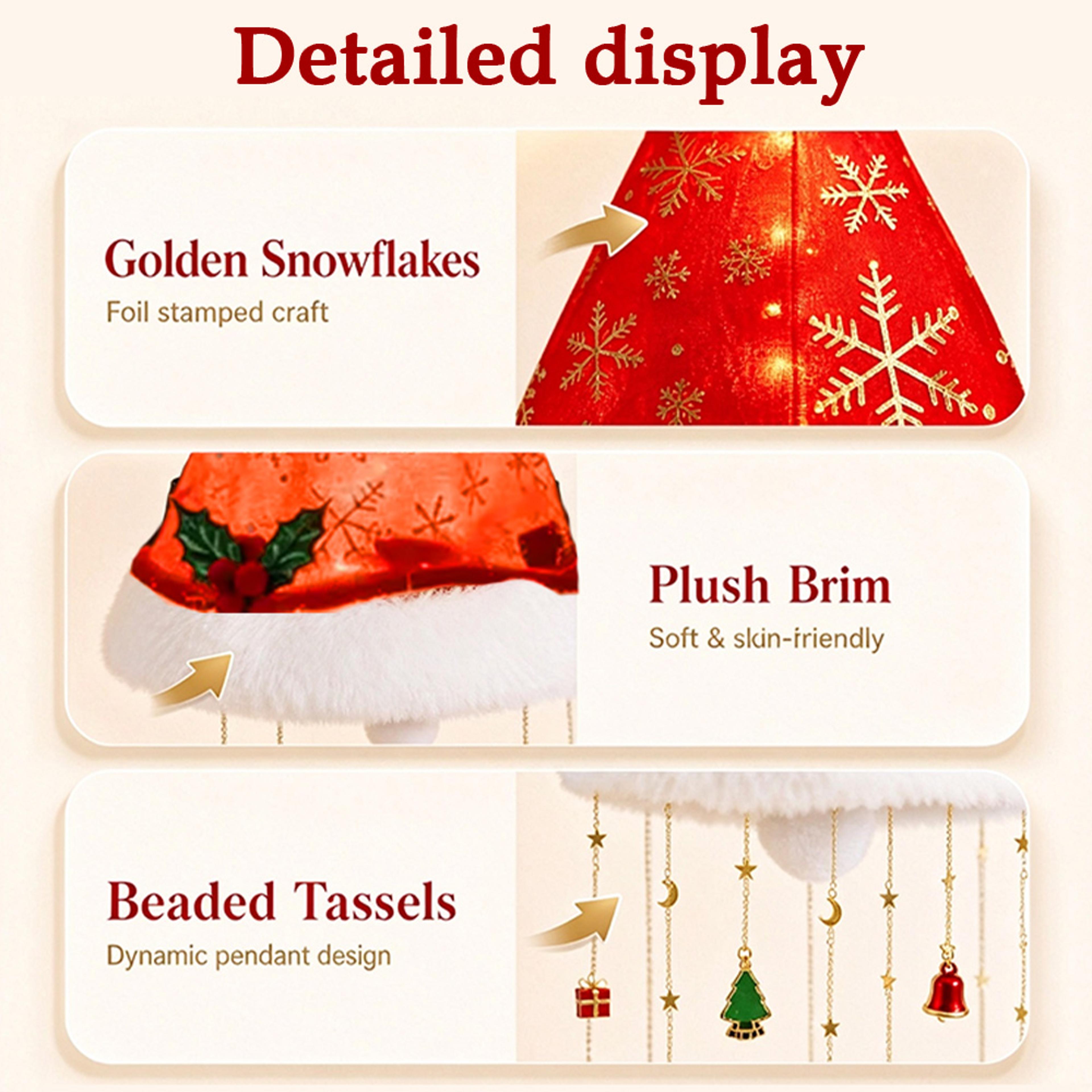 LED Christmas Santa Hat Hanging Ornament With Warm White Lights 5