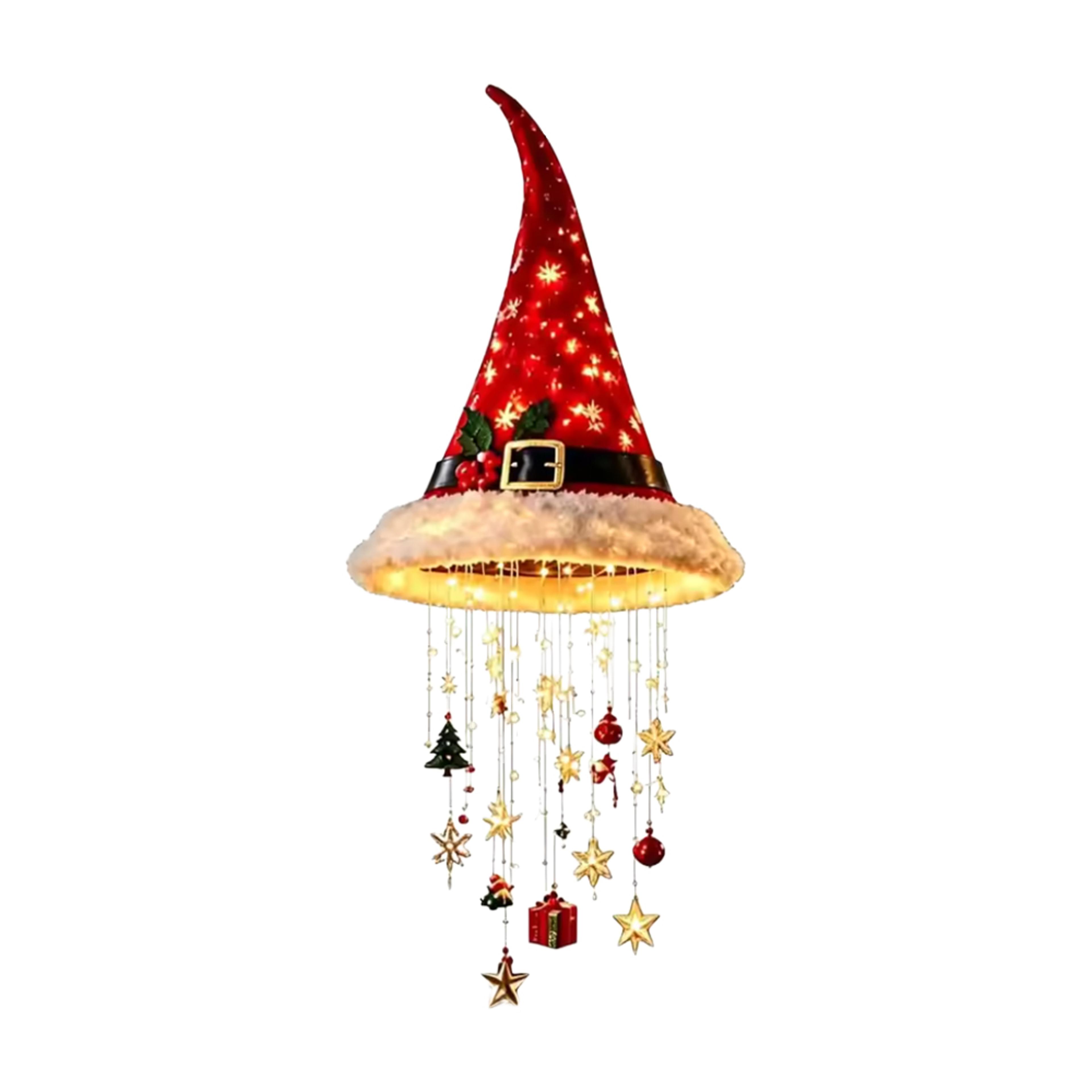 LED Christmas Santa Hat Hanging Ornament With Warm White Lights 7