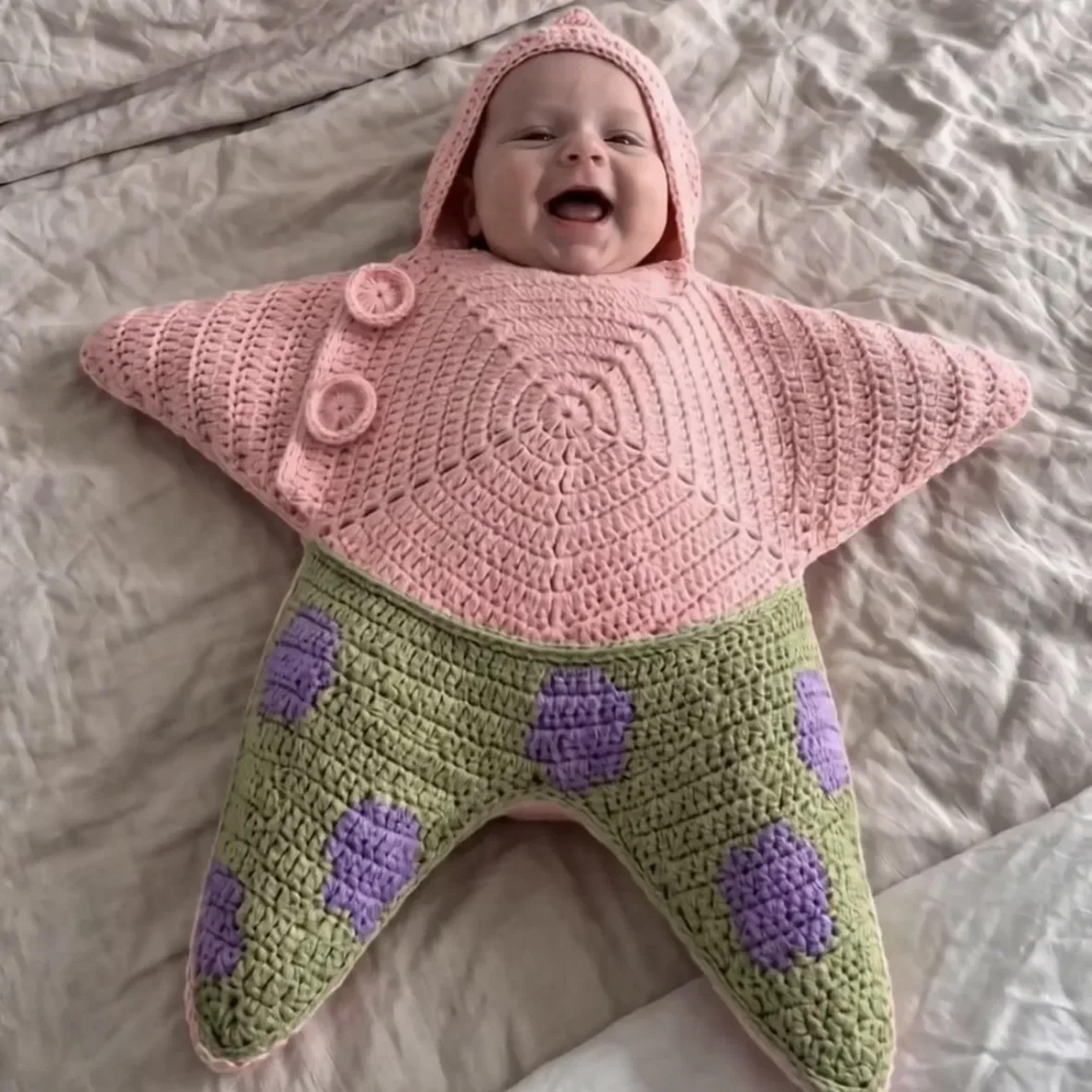 Baby Starfish Romper Hand Crocheted Cotton Hooded Jumpsuit For Ages 13 Years 2