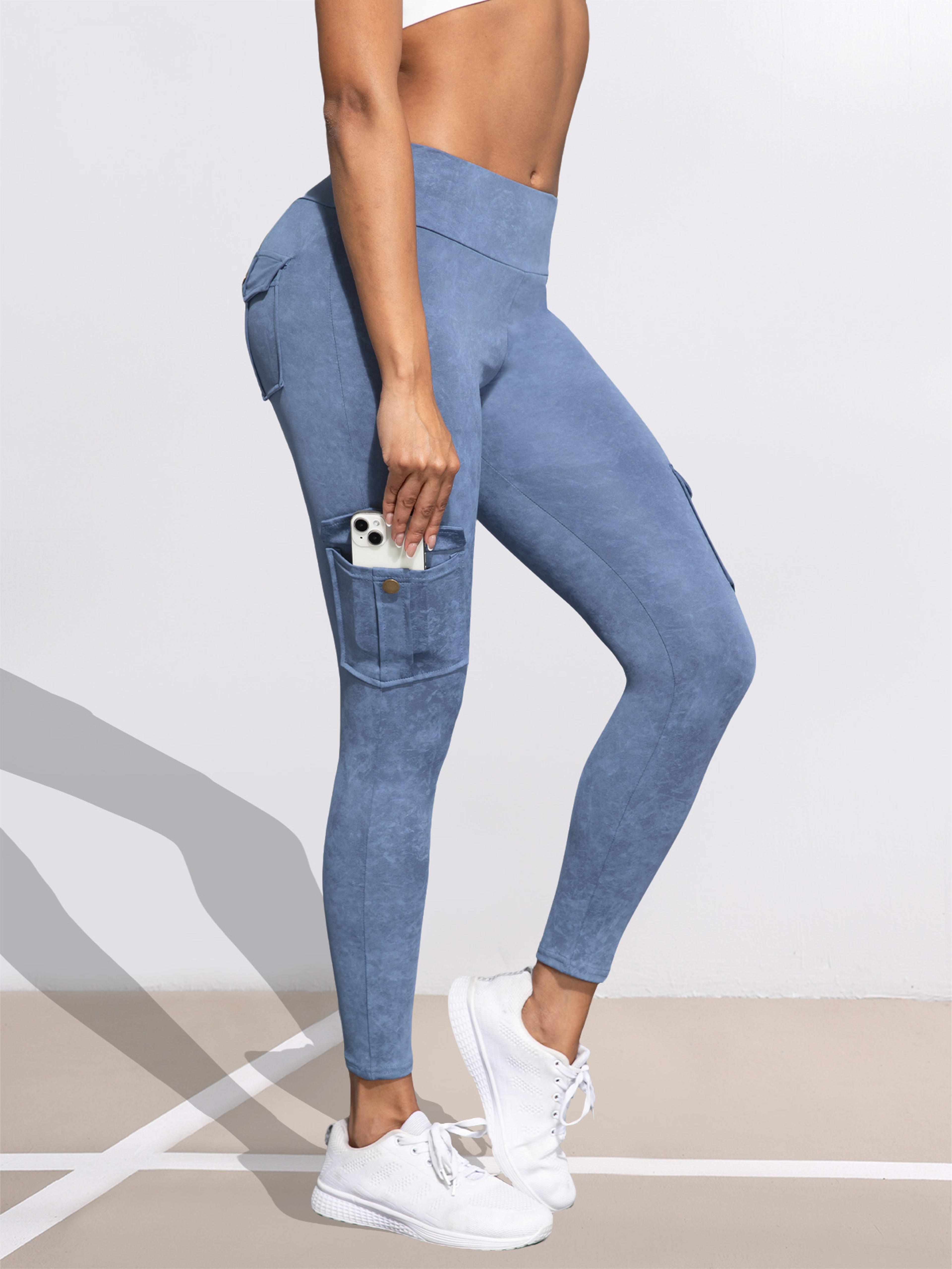 Womens HighStretch ButtLifting Leggings With Washed Print And Pockets 3