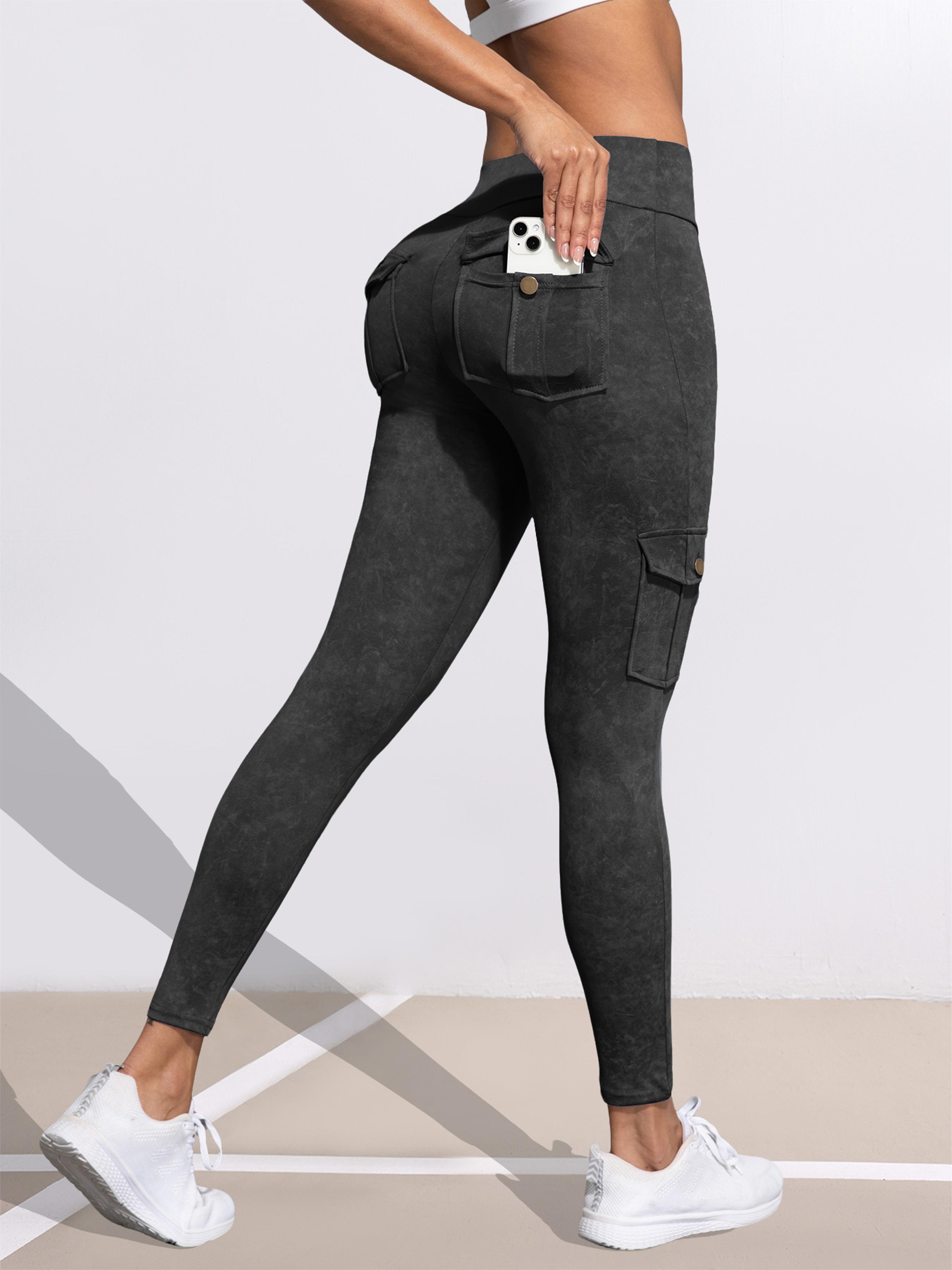 Womens HighStretch ButtLifting Leggings With Washed Print And Pockets 22