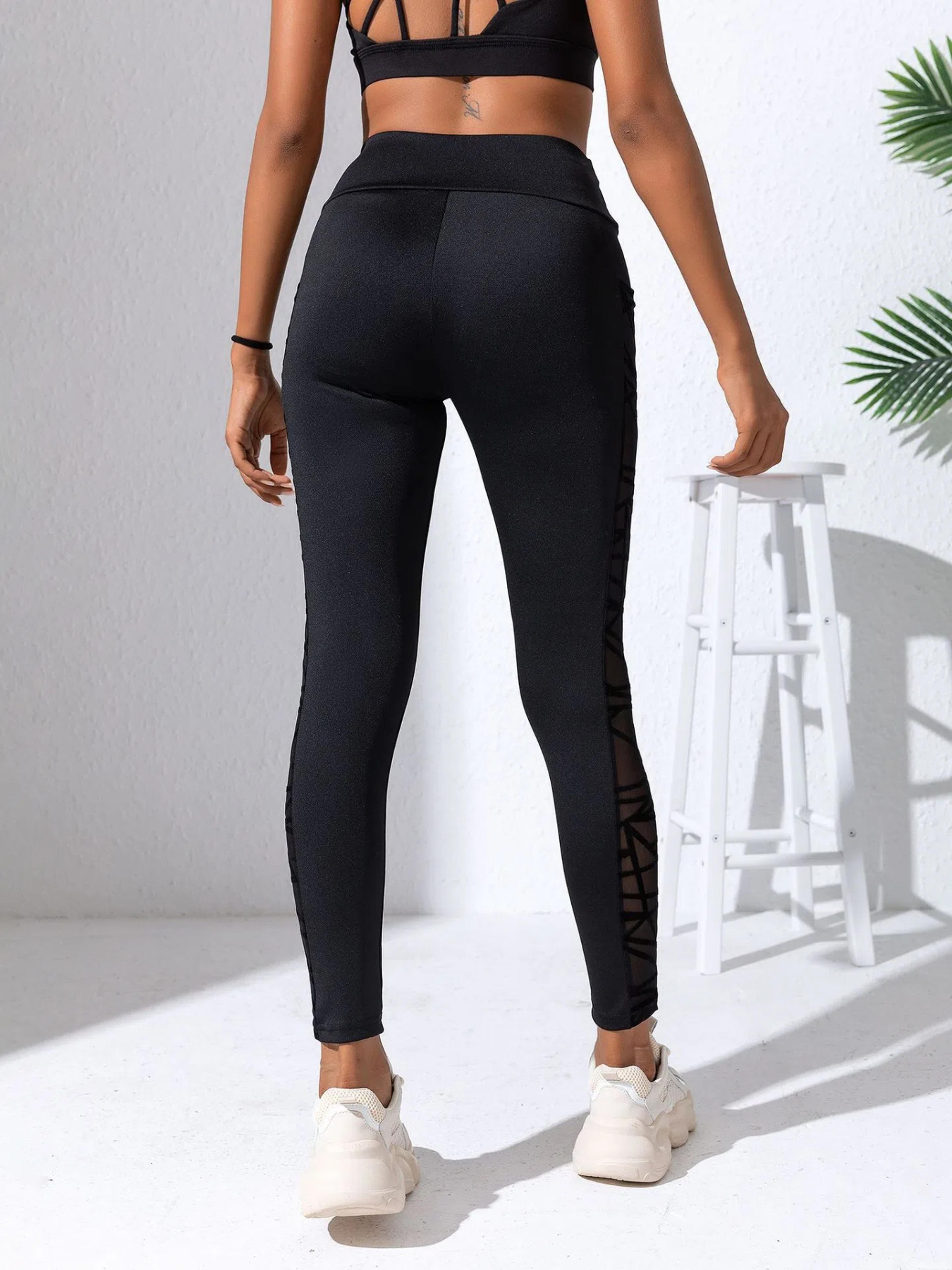 Womens High Waist Mesh Yoga Leggings With Patchwork Design 2