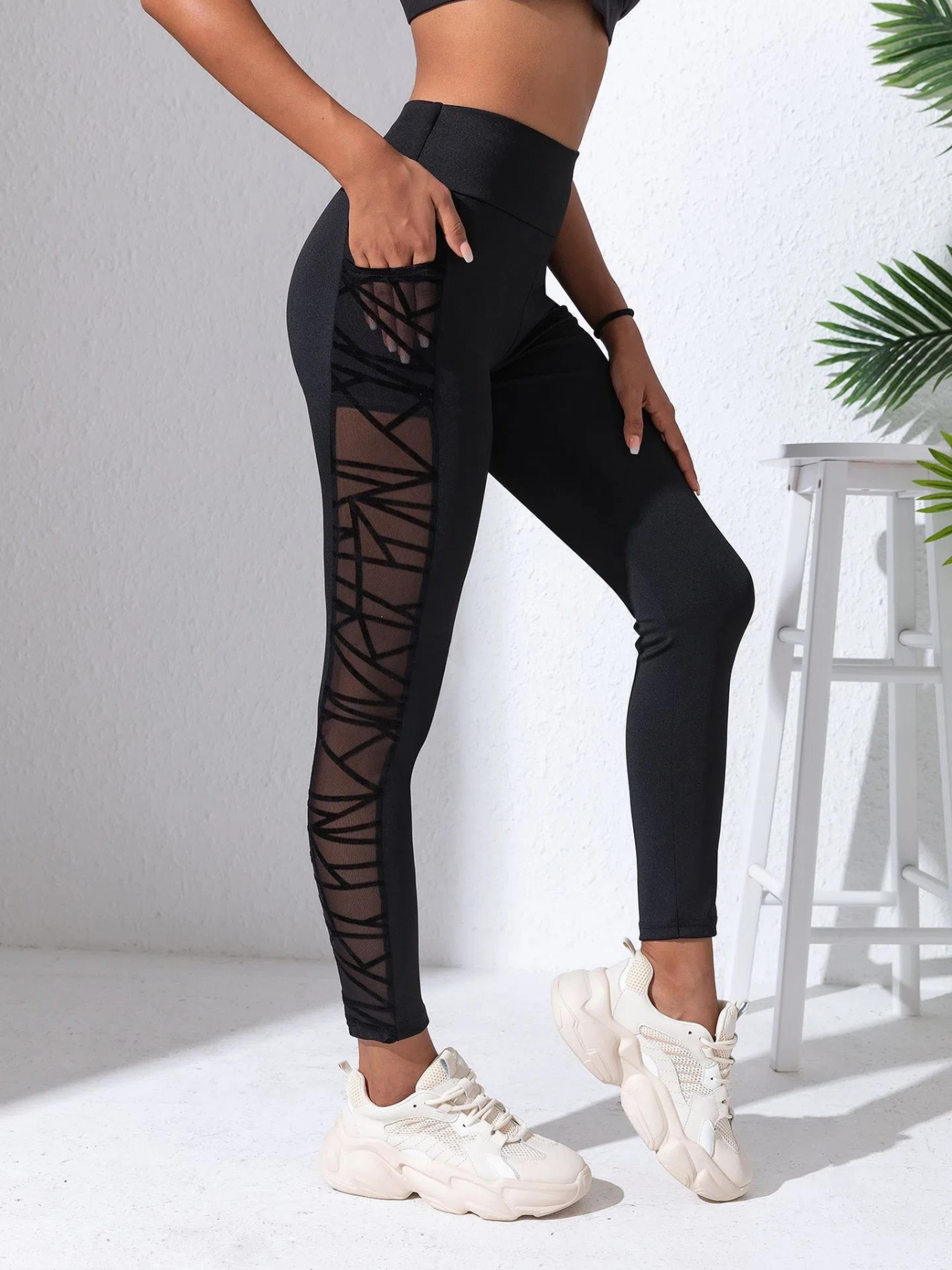 Womens High Waist Mesh Yoga Leggings With Patchwork Design 7