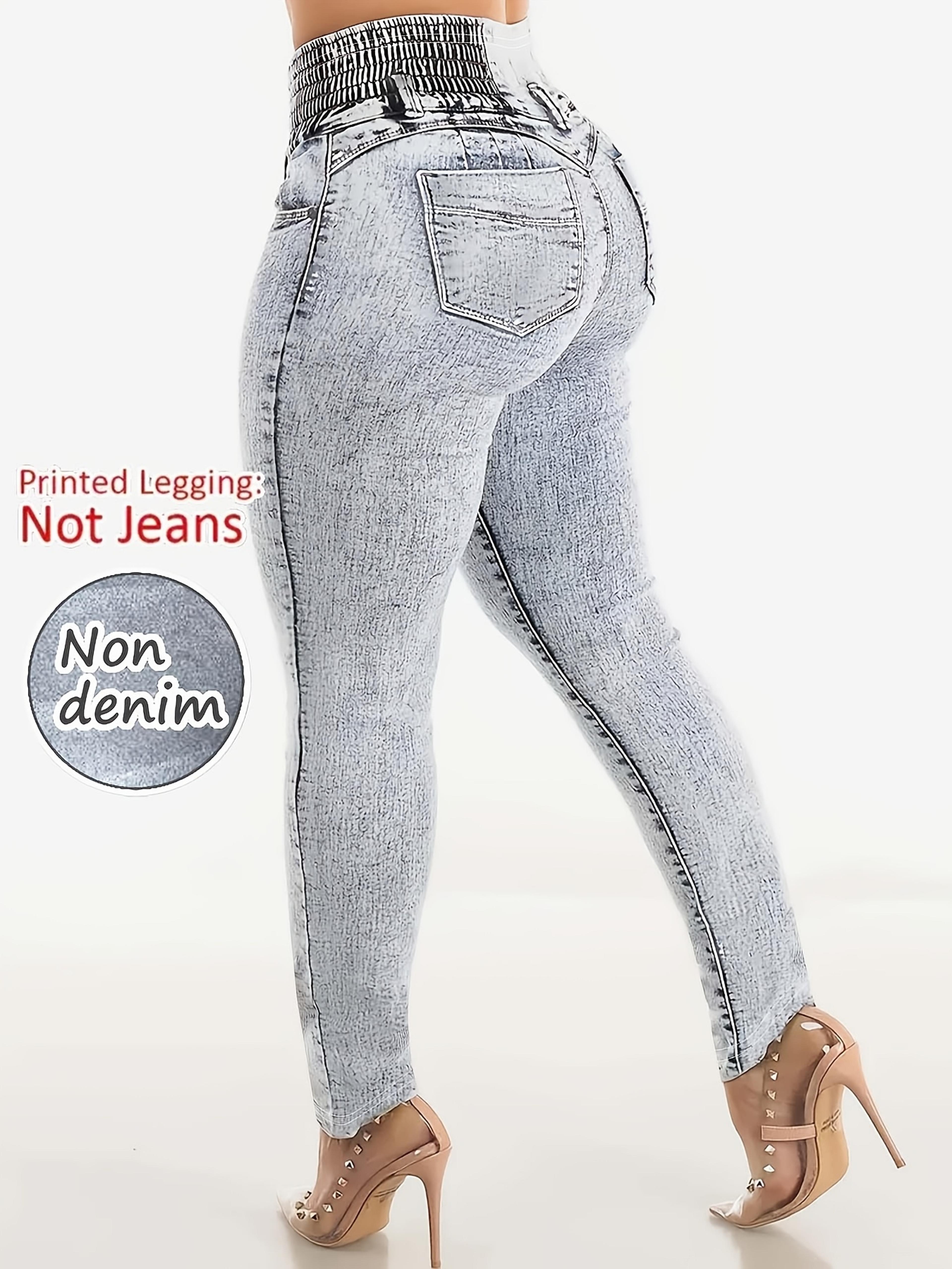 Womens HighWaisted Denim Print Leggings With Stretchy Skinny Fit 1
