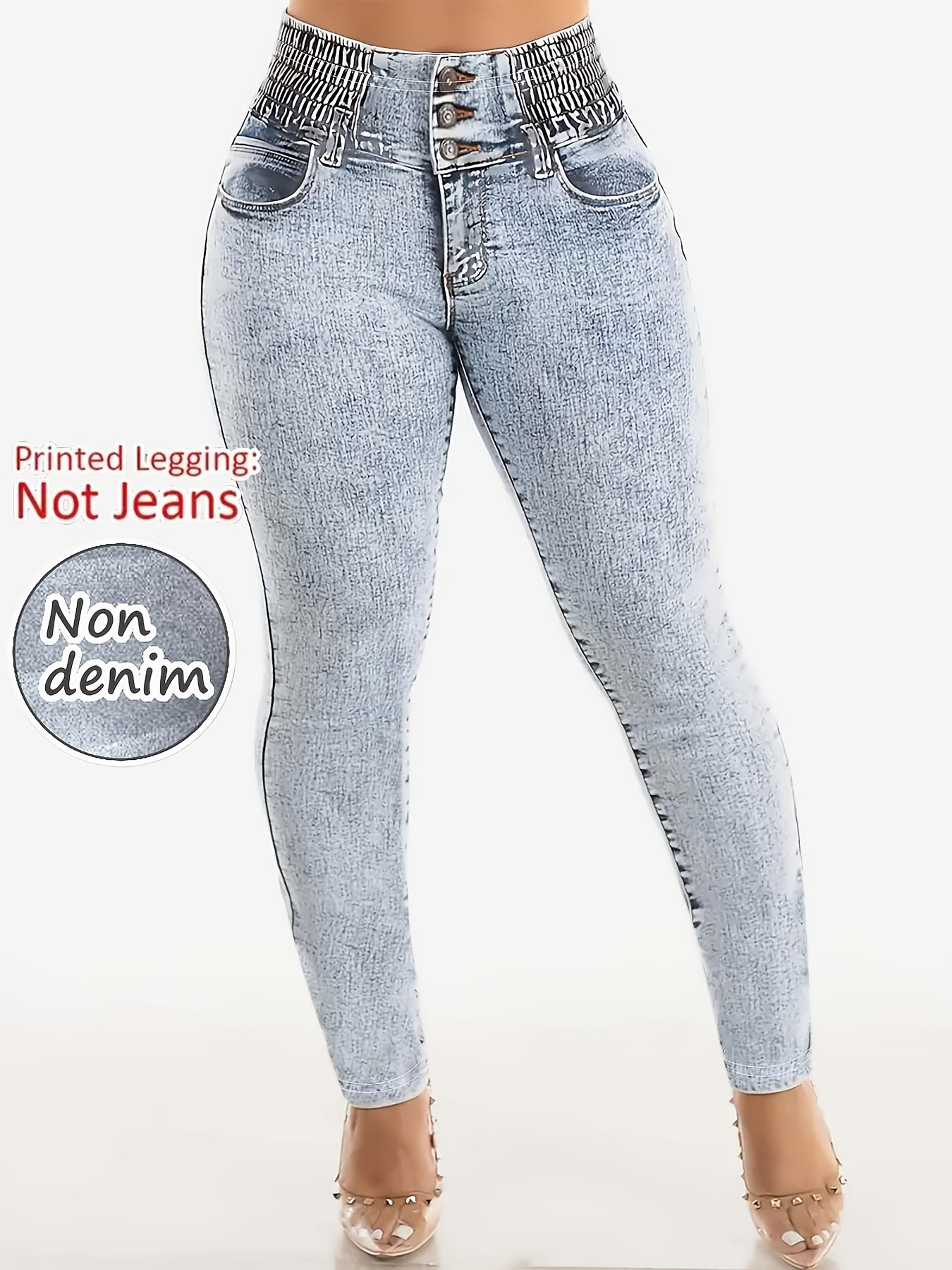 Womens HighWaisted Denim Print Leggings With Stretchy Skinny Fit 3