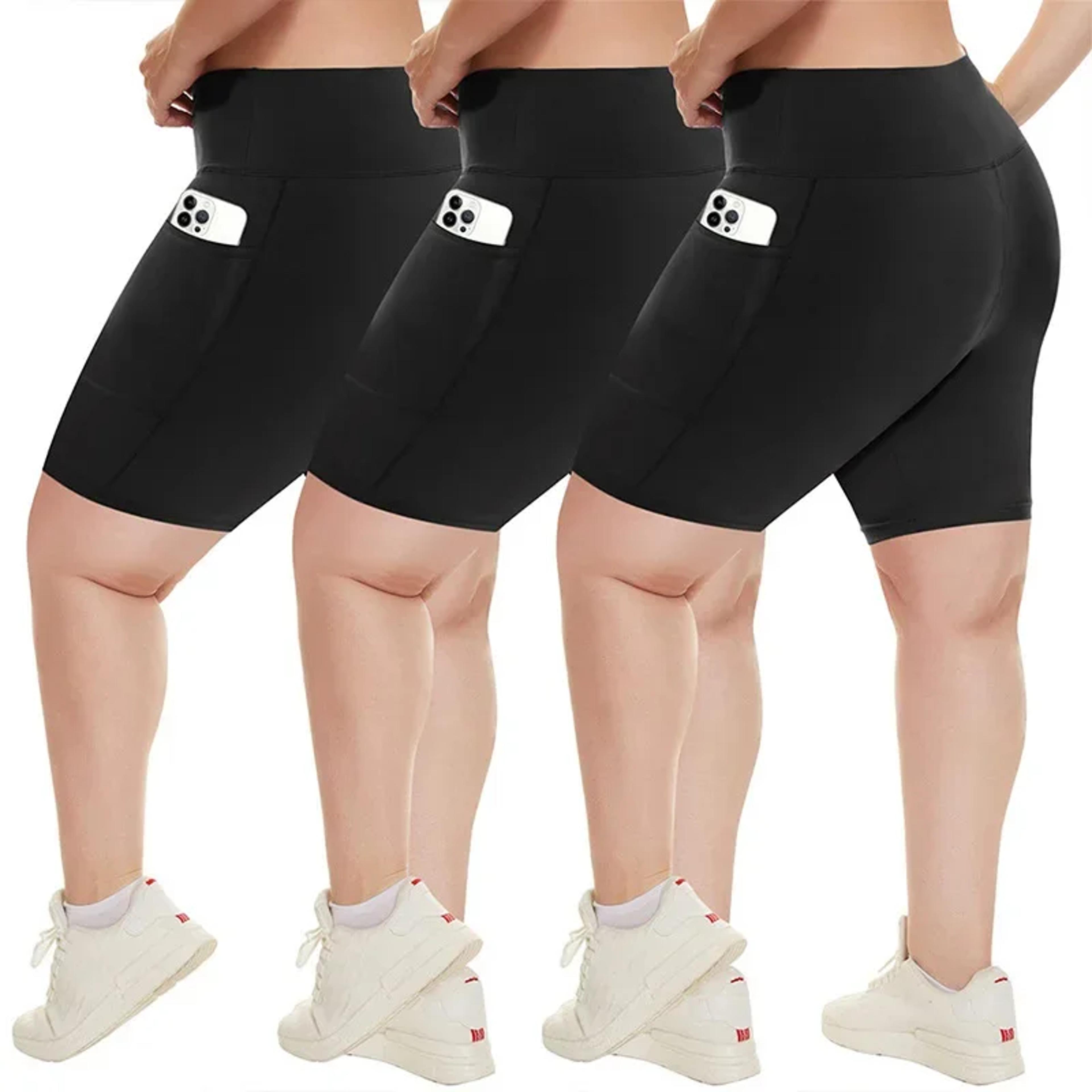 Womens HighWaisted Yoga Shorts With Pockets Plus Size Stretch Workout Leggings 1
