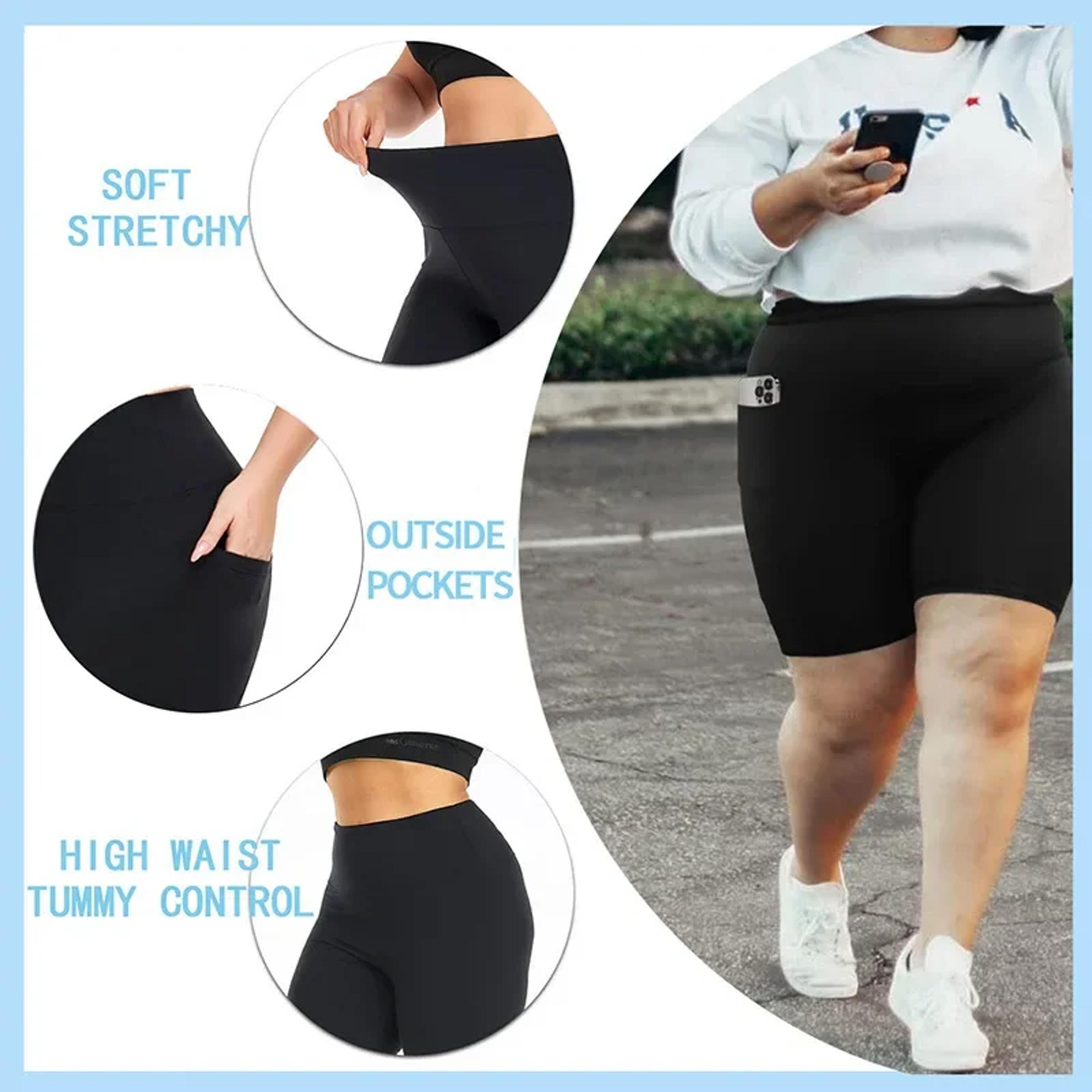 Womens HighWaisted Yoga Shorts With Pockets Plus Size Stretch Workout Leggings 3