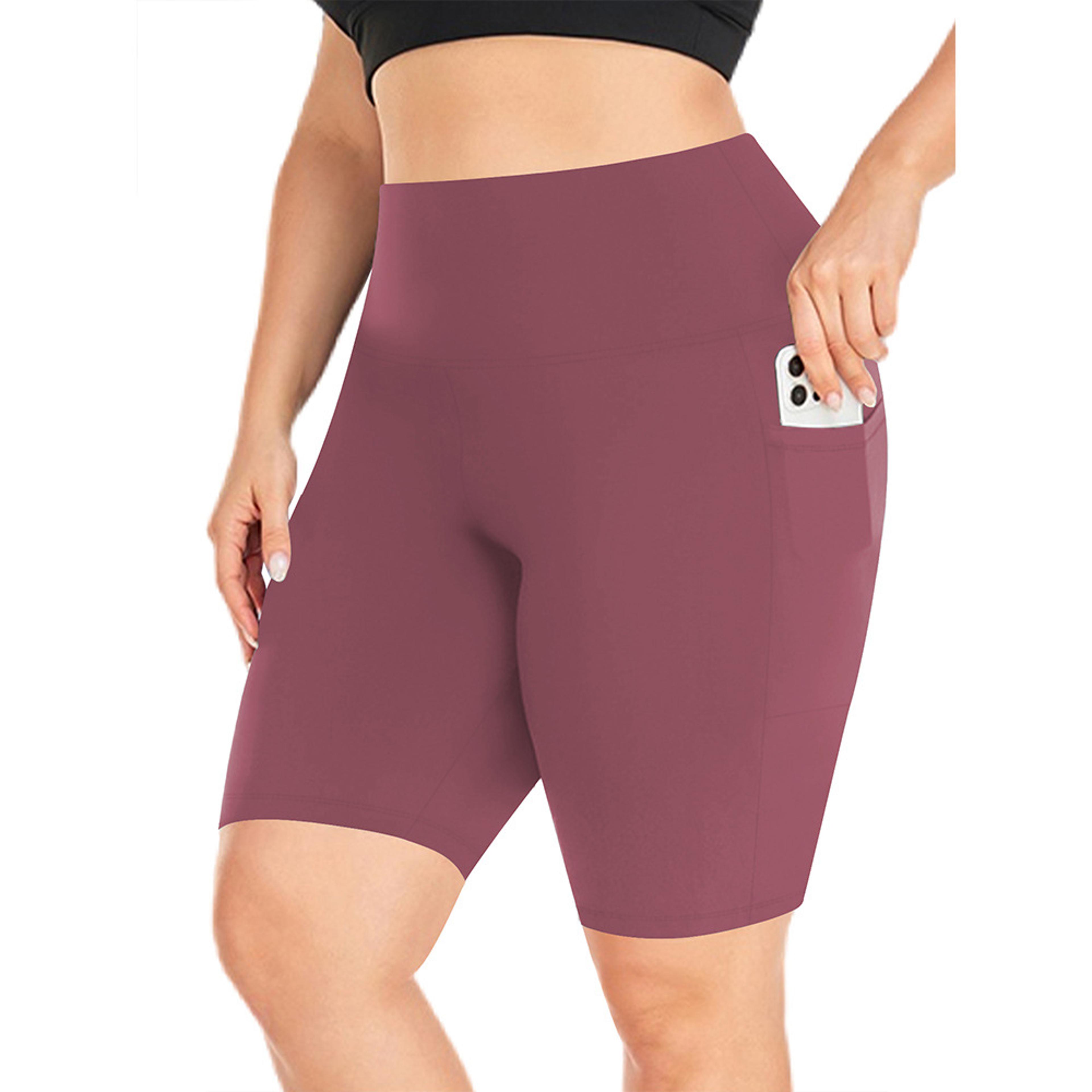 Womens HighWaisted Yoga Shorts With Pockets Plus Size Stretch Workout Leggings 9