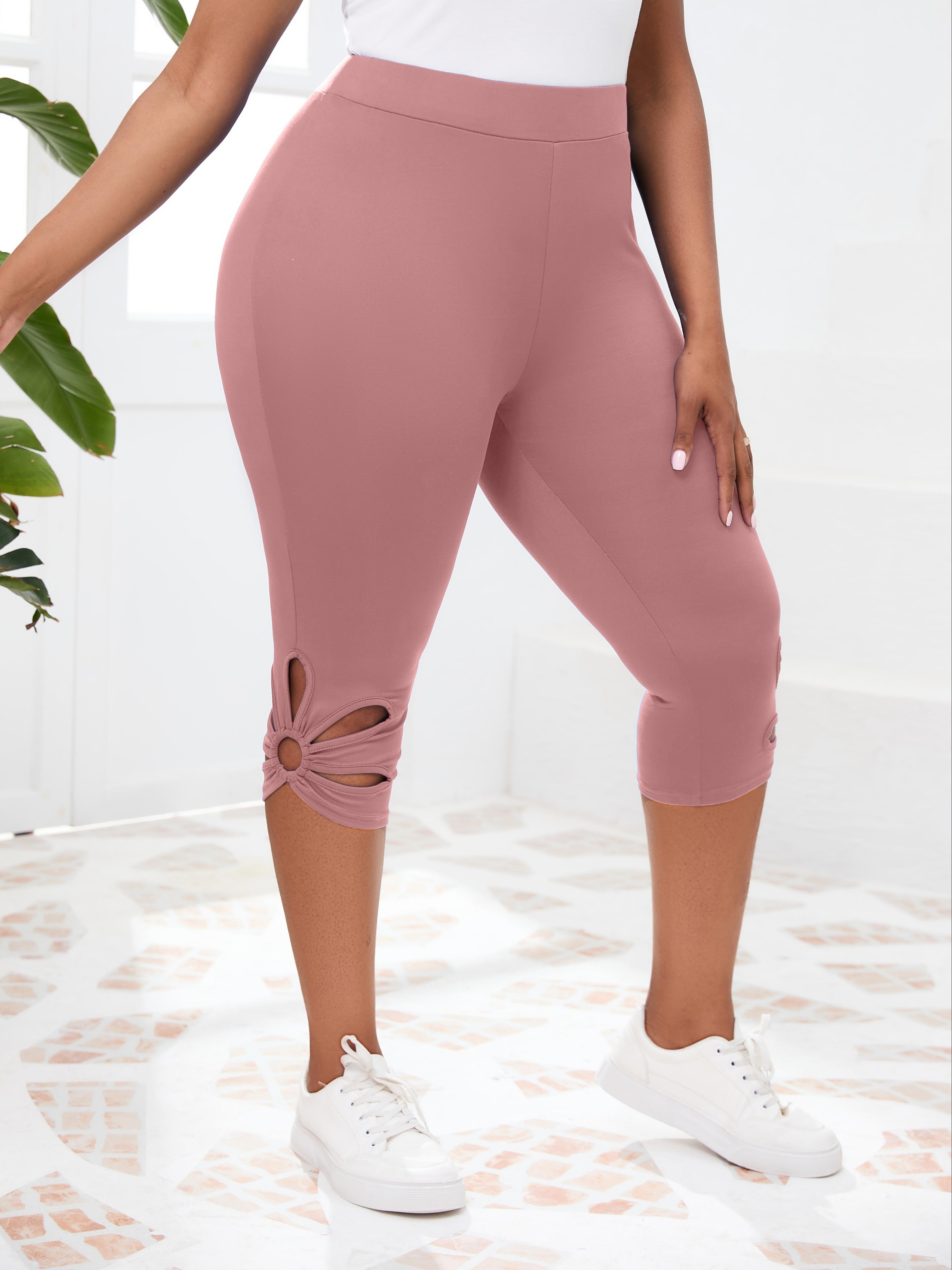 Womens Plus Size High Waisted Cropped Leggings With Stretch Fit And Cutout Design 1